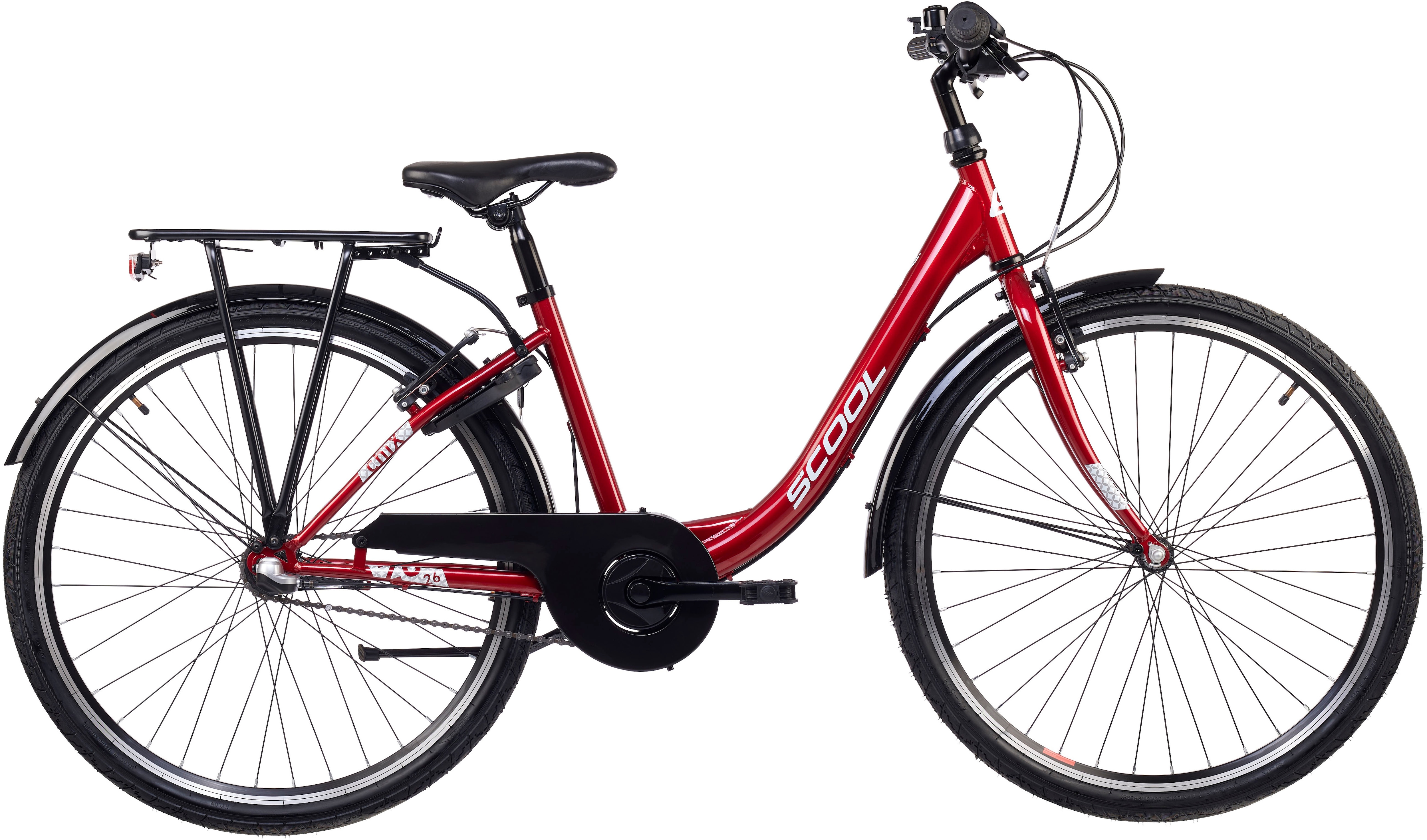 S’COOL Jugendfahrrad "SCOOL chiX" 3 Gang Shimano Nabenschaltung 26 Zoll, Jugendliche, mit Gepäckträger und Schutzblech