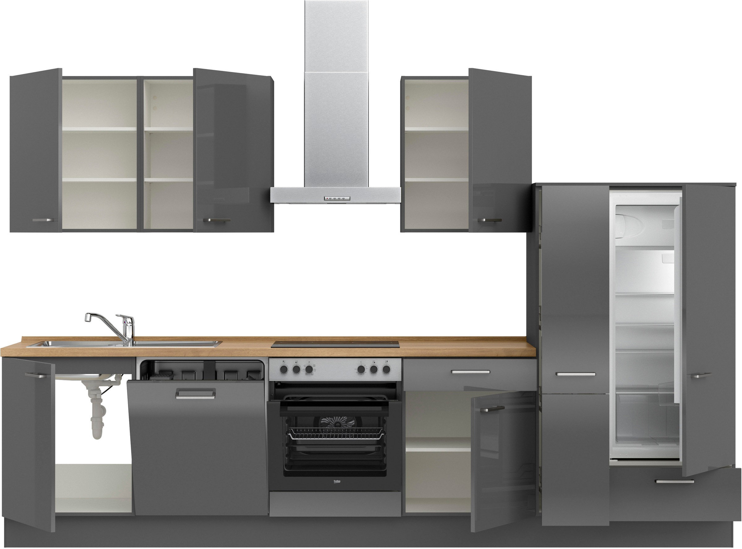 nobilia® Küchenzeile »"Flash I"«, vormontiert, Ausrichtung wählbar, Breite 330 cm, wahlw. mit E-Geräten