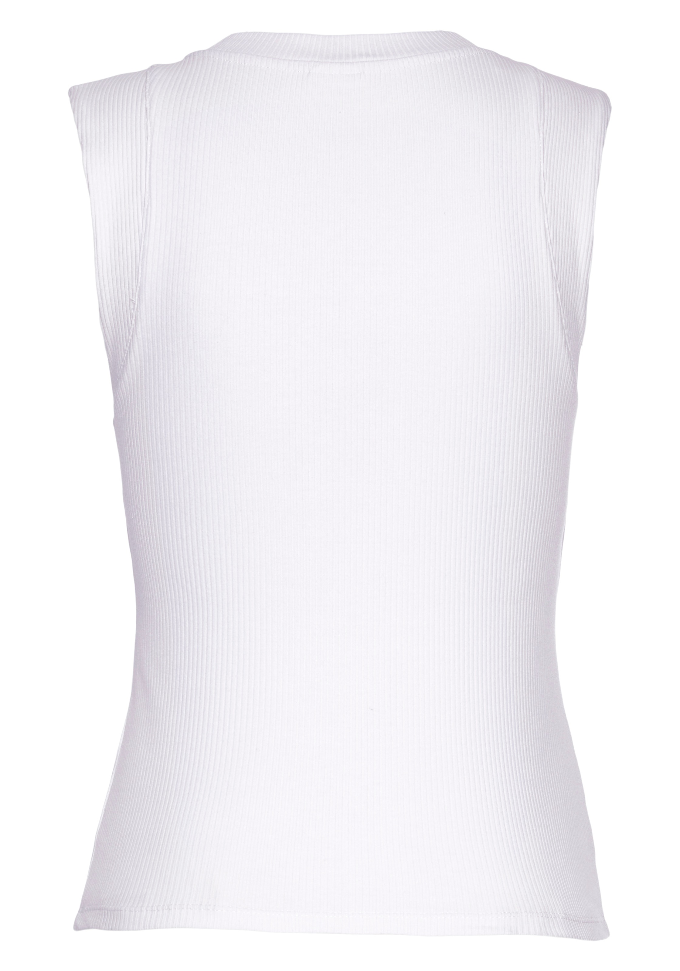 Ripptanktop LASCANA, Damen, Gr. 40/42, weiß, Feinripp, Obermaterial: 95% Baumwolle, 5% Elasthan, unifarben, figurbetont hüftlang, hoch geschlossener Ausschnitt, Tops, mit breiten Trägern, figurbetonte Passform 3