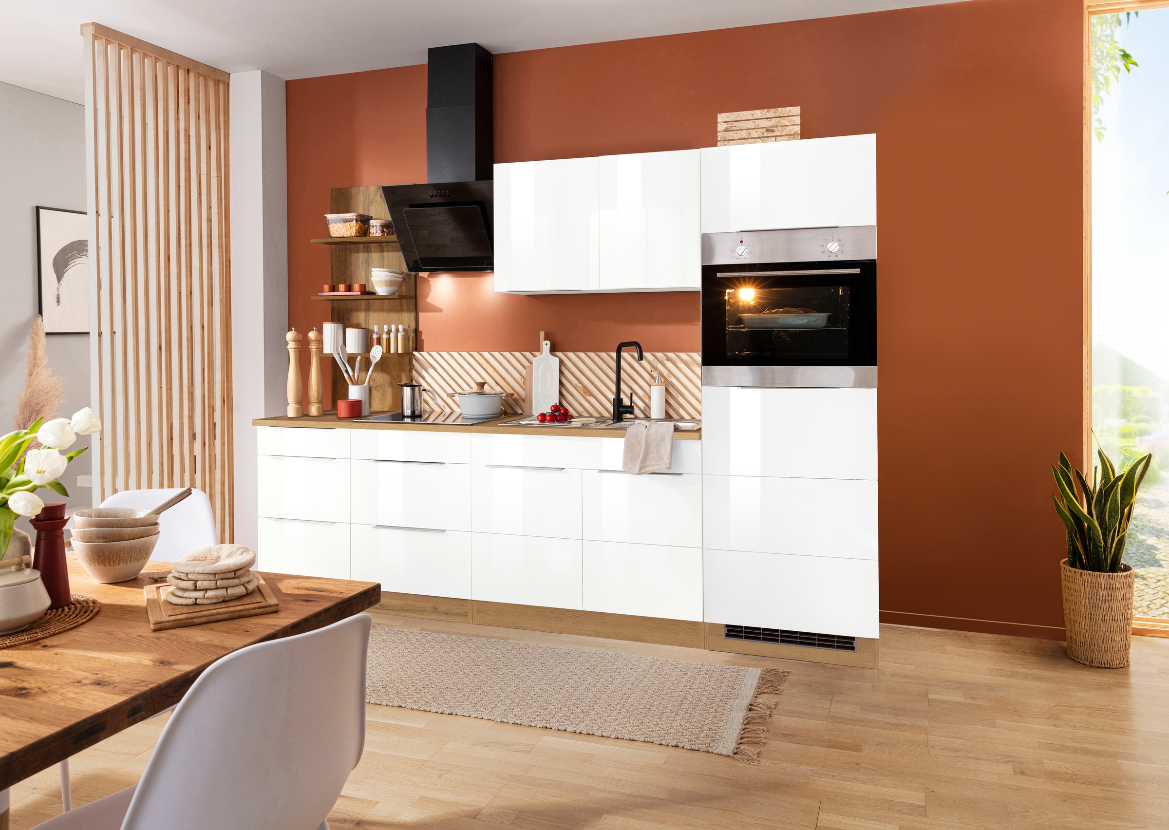 KOCHSTATION Küchenzeile »KS-Brindisi Breite 270 cm«, wahlweise mit E-Geräten und Induktion, mit MDF-Fronten und Regal
