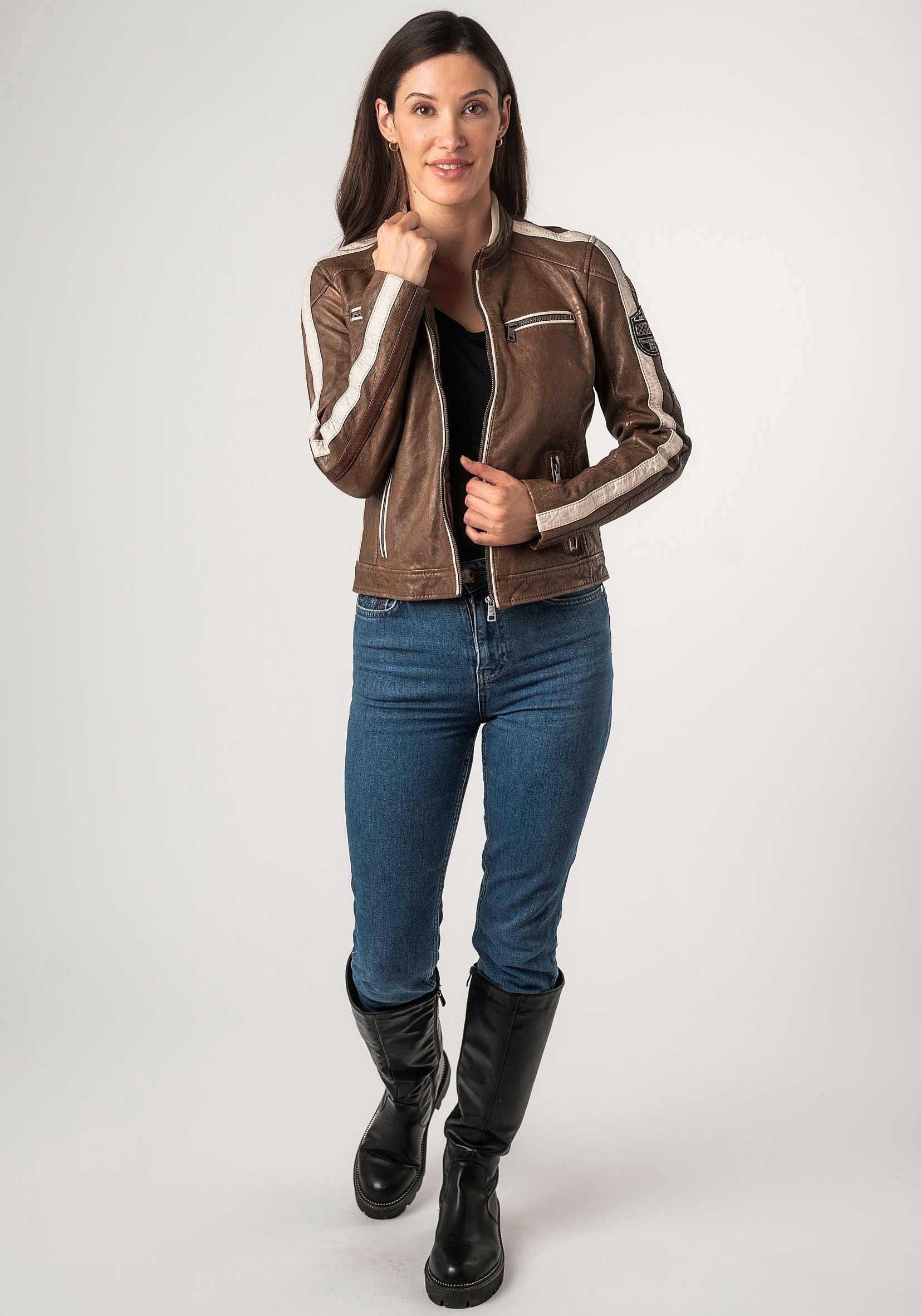 Mauritius Lederjacke »MWHighwalie«, im Racer-Look, mit Patch