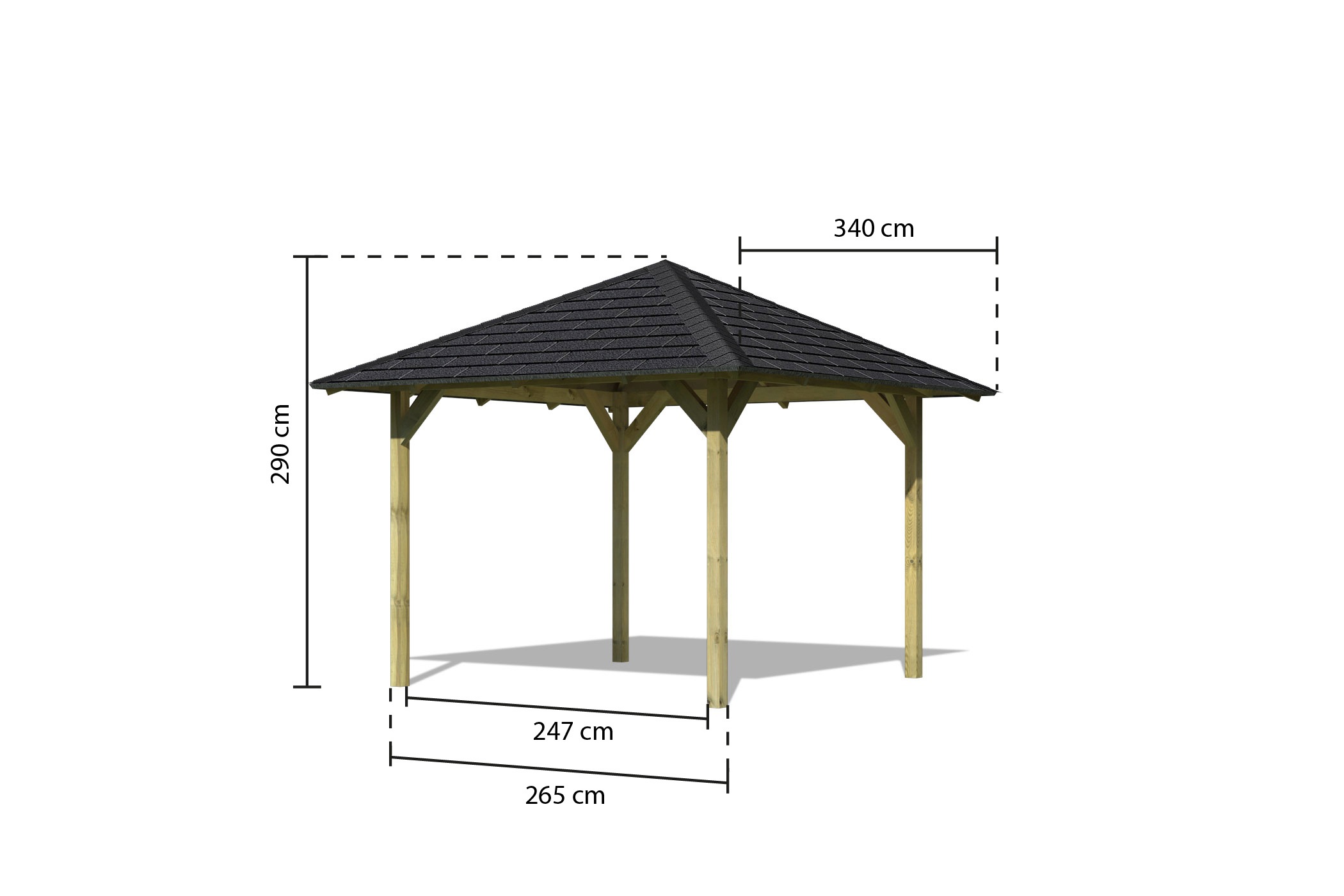 Karibu Pavillon »Sevilla«, (Set), BxTxH: 340x340x290 cm, mit schwarzen Dachschindeln