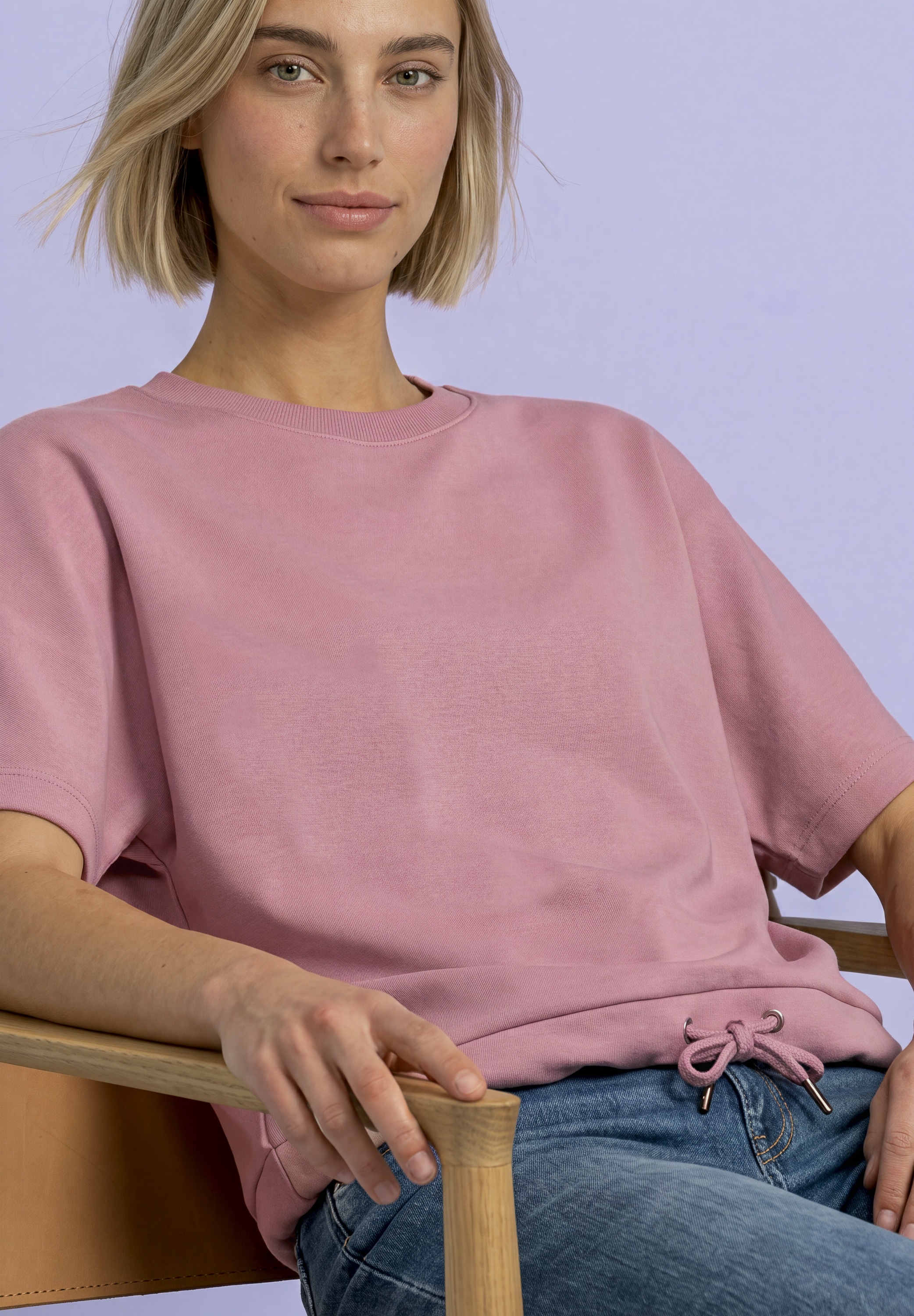 STREET ONE T-Shirt mit Tunnelzug am Saum, im Silk-Look