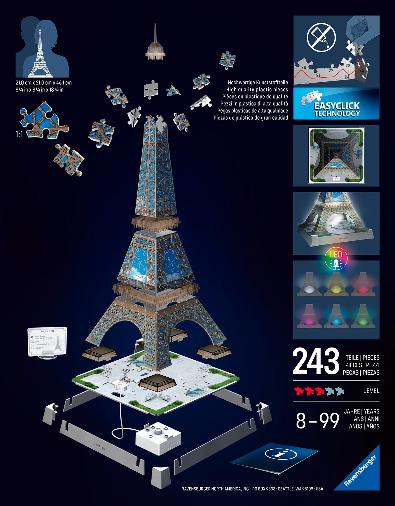 Ravensburger 3D-Puzzle »Iconics: Eiffelturm - mit Licht«, Made in Europe