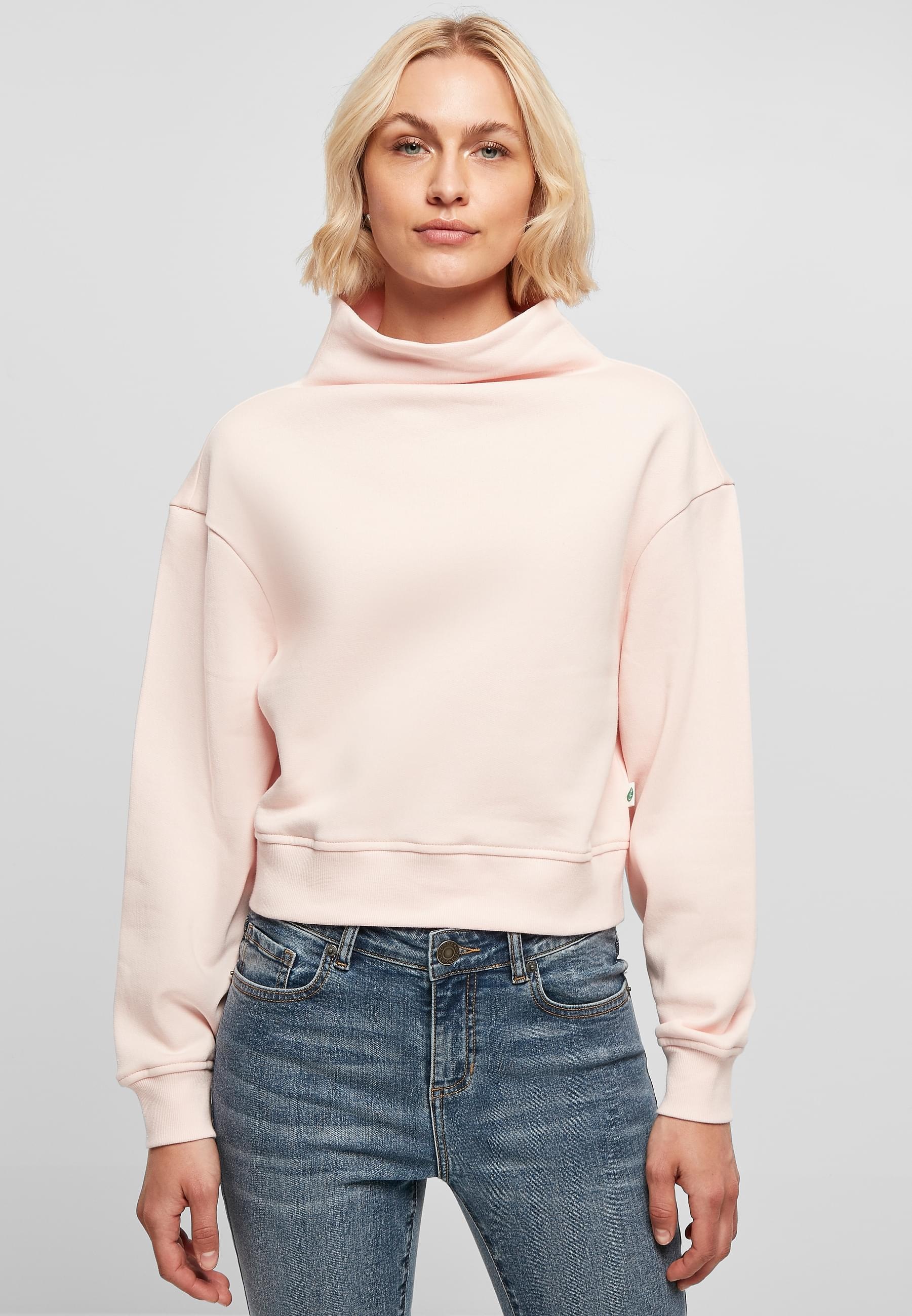 URBAN CLASSICS Sweater »Urban Classics Damen Ladies Organic Short High Neck Crew«, (1 tlg.)