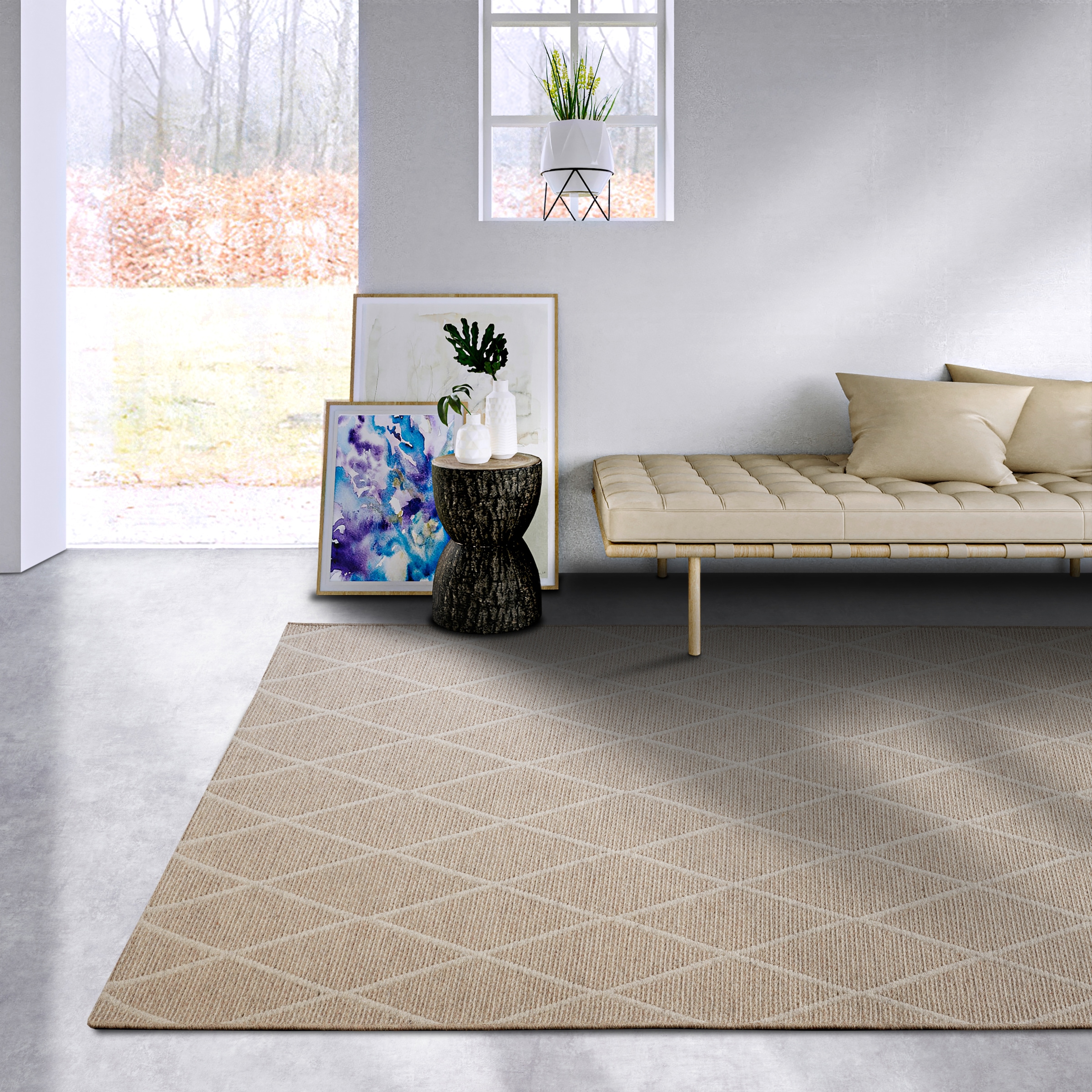 Villeroy & Boch Wollteppich »Maria«, rechteckig, 5 mm Höhe, Schurwolle, Wolle, Natur, Wohnzimmer, Schlafzimmer, Boho, Skandi