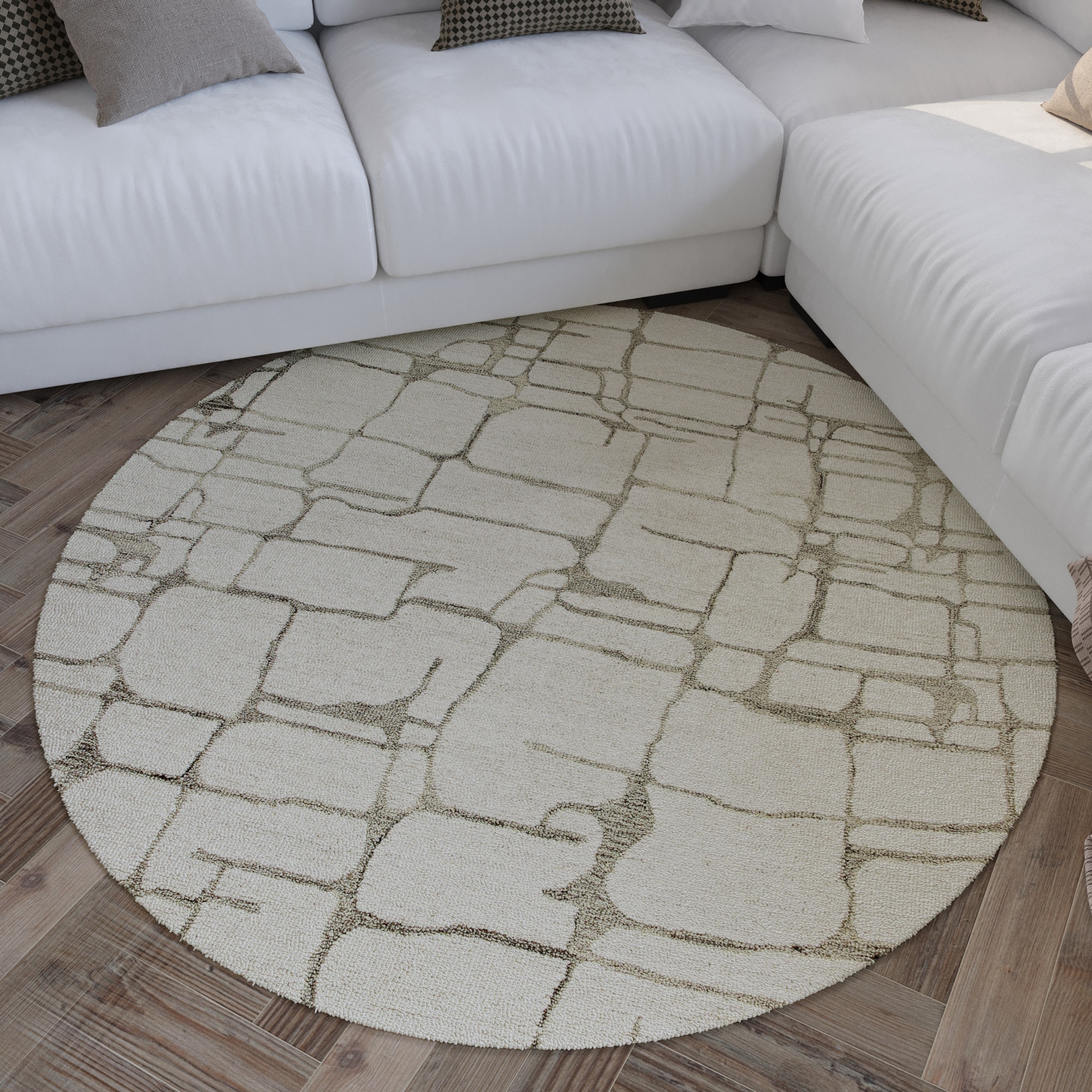 Wecon home Wollteppich "Hamptons TWELVE" rund 10 mm Höhe Schurwolle, Kurzflor, Wohnzimmer, elegant, geometrisches Design
