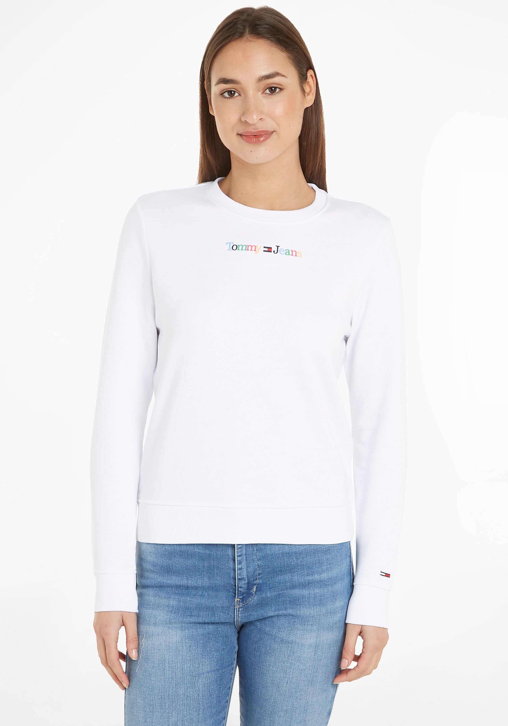Tommy Jeans Sweatshirt »TJW REG COLOR SERIF LINEAR CREW«, mit farbenfroher  Logostickerei online bestellen | BAUR
