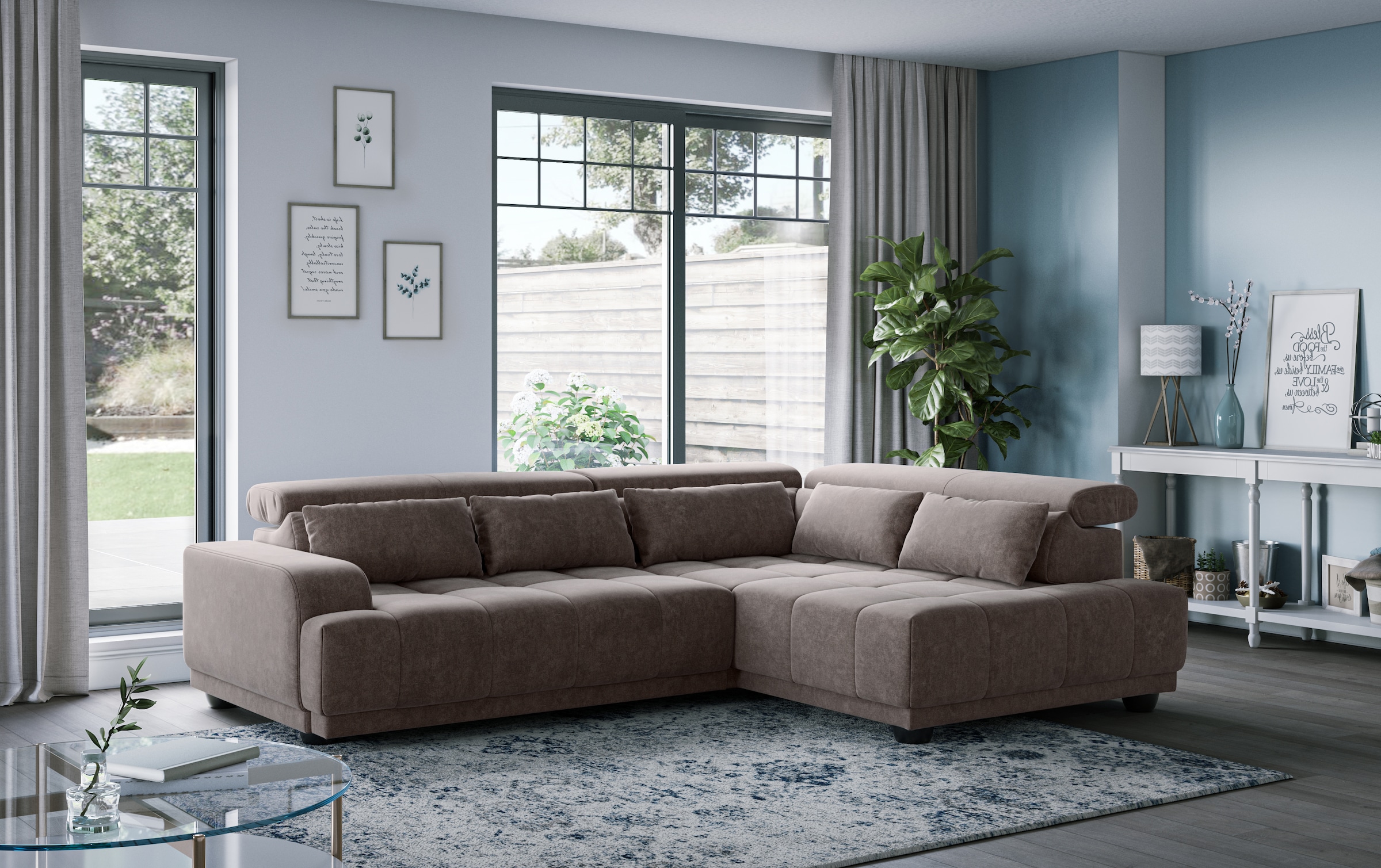 COTTA Ecksofa »Jade - L Form, Sitzbreite 201 cm« inkl. Kopfteilverstellung und Nierenkissen, PUR-Schaumpolsterung