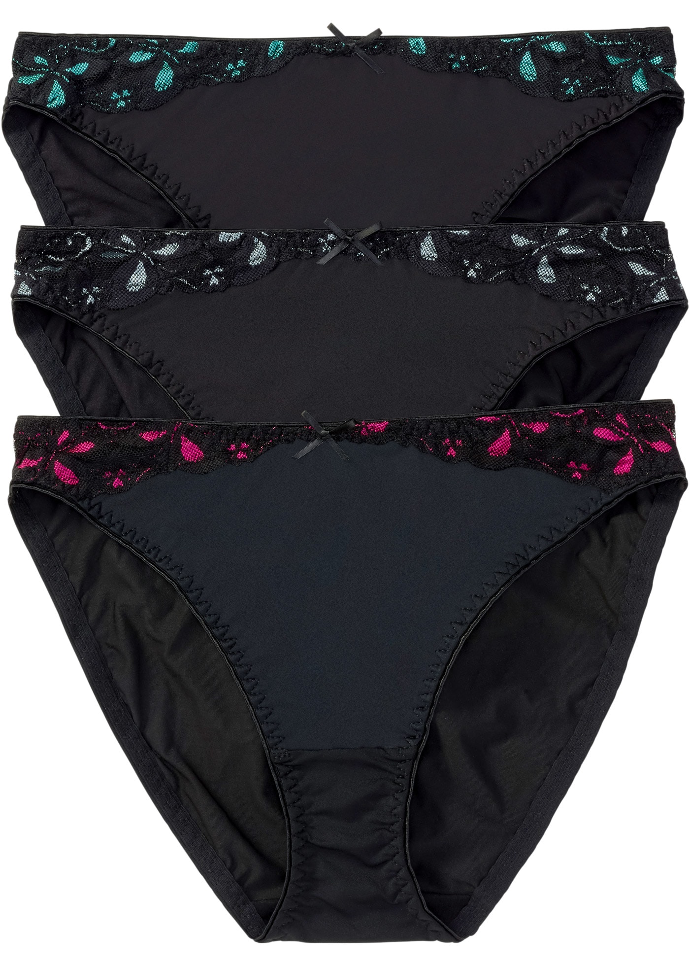 bonprix "Slip mit Spitze (3er Pack)" Packung, 3 Stk. mit zweifarbigem Stickereieinsatz, mit zarter Spitze, 3er Pack