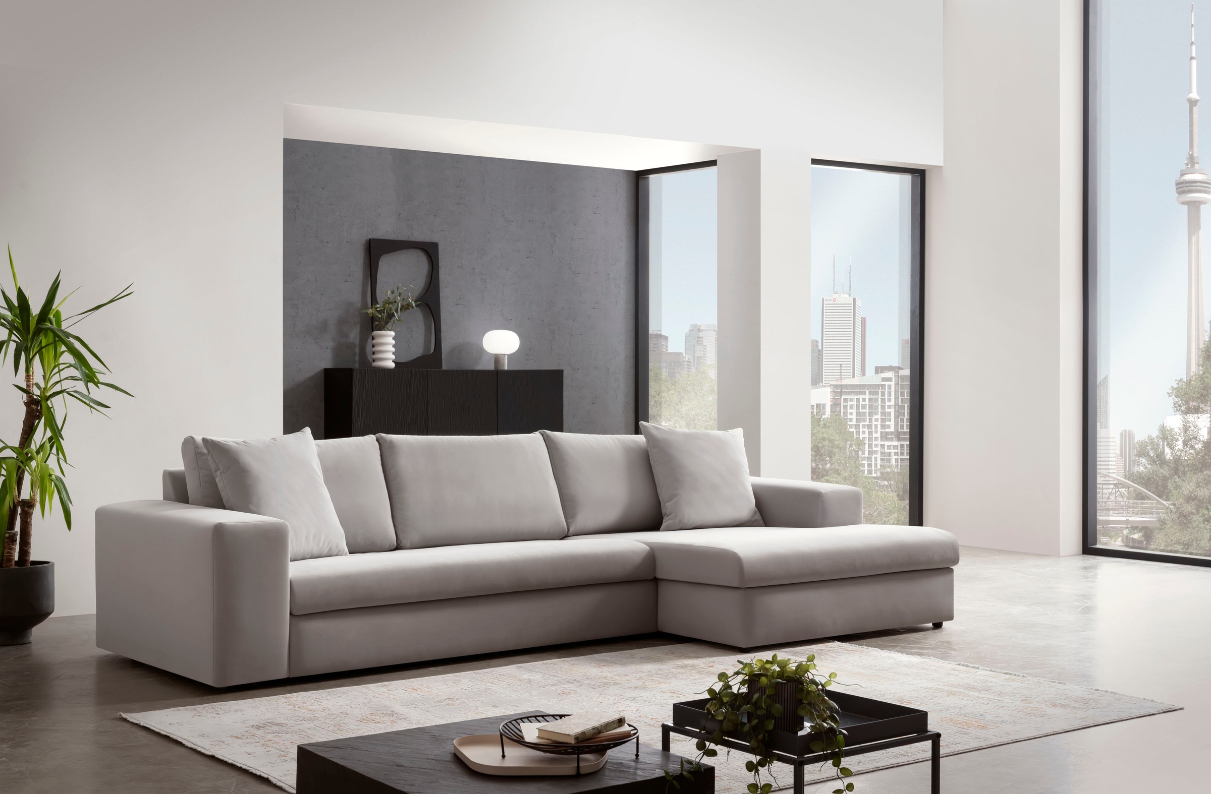 Home affaire Ecksofa "SLEETLAND XXL in Samtvelours oder Vintage-Leder-Optik günstig online kaufen