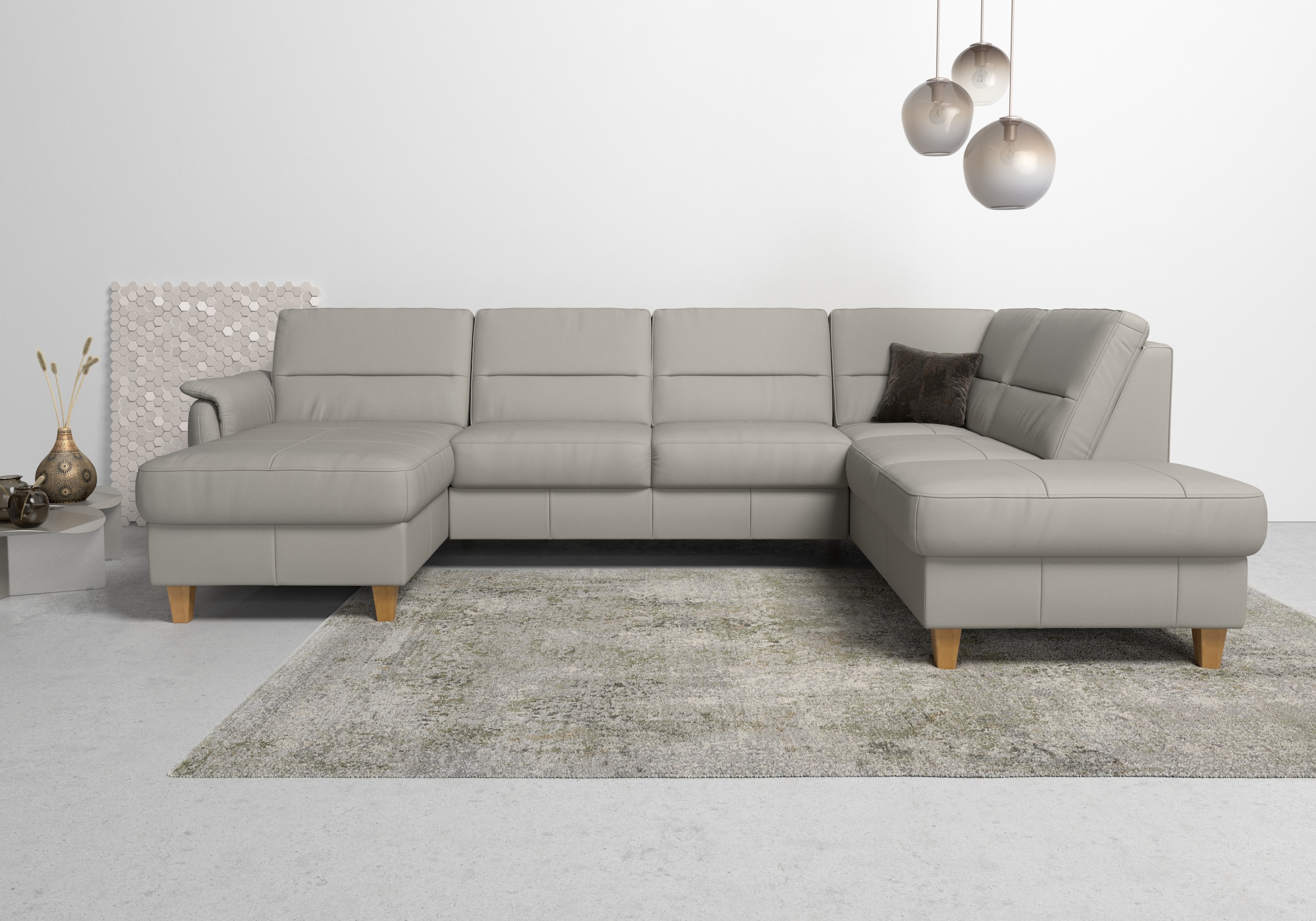 Home affaire Wohnlandschaft "Palmera U-Form, B: 308 cm, große Stoff + Leder Auswahl" optional Schlaffunktion & Bettkasten, Federkern, XXL-Wohnlandschaft