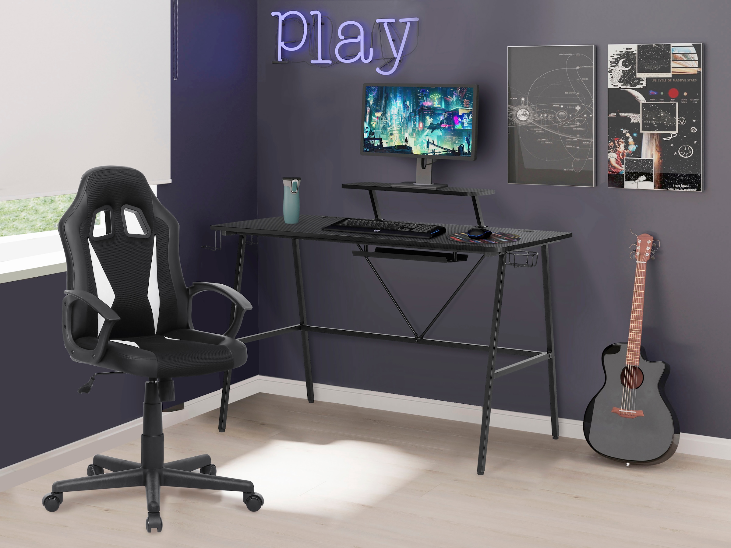 INOSIGN Gaming-Stuhl »Lizard«, (Packung), Kunstleder-Netzstoff, S-förmige Rückenlehne, Hartbodenrollen