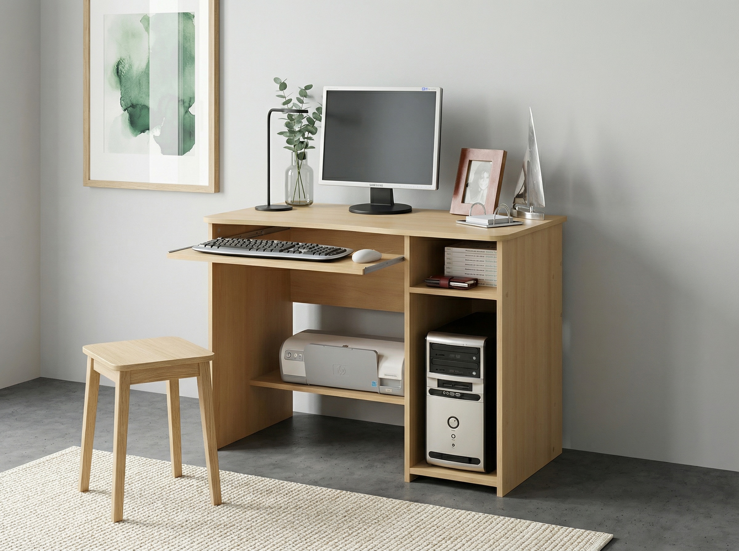 VOGL Möbelfabrik Schreibtisch »Sam« mit Tastaturauszug & Towerfach, geschwungene Tischplatte, Breite 91 cm