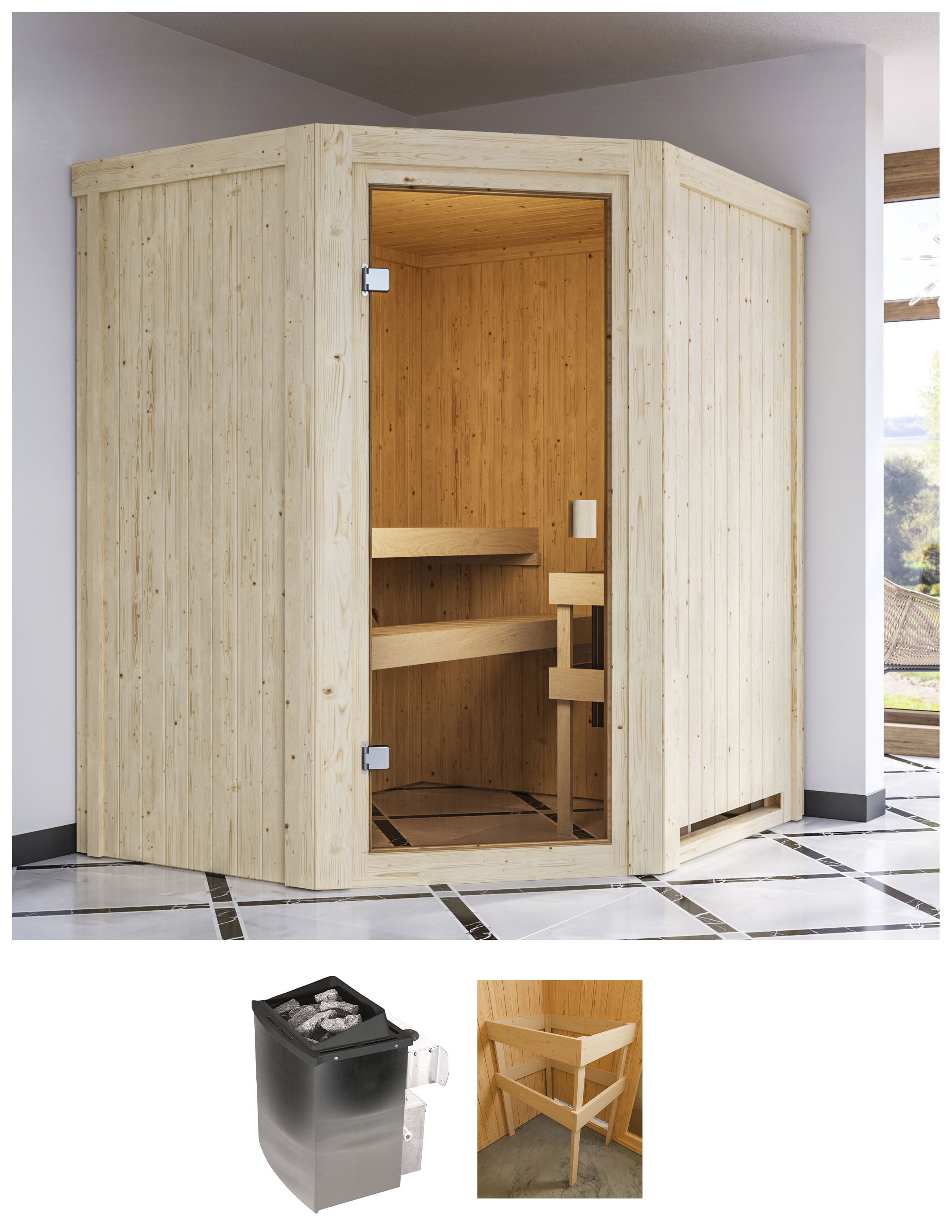 Karibu Sauna "Faurin" Ofen 9 kW integr. Strg