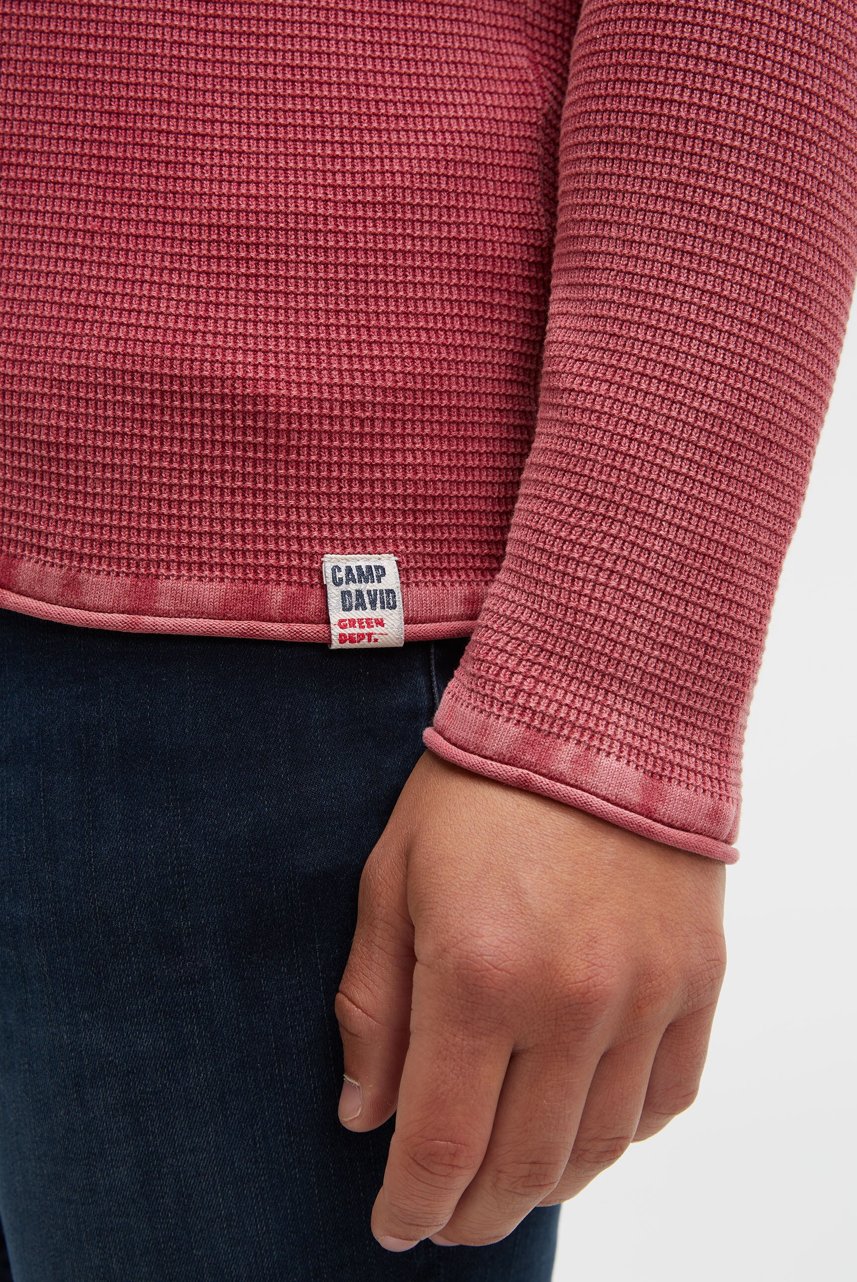 CAMP DAVID Rundhalspullover mit Rollsäumen