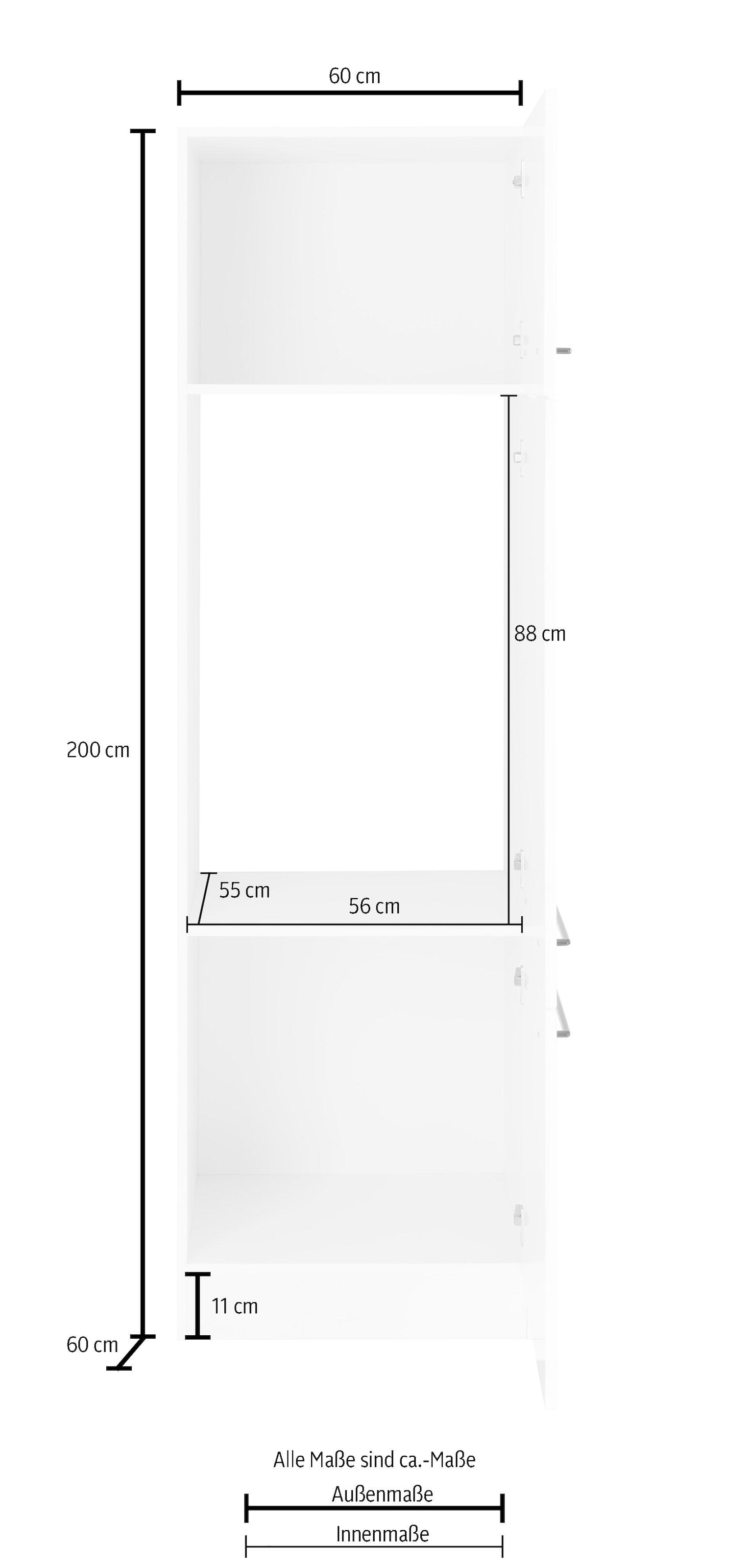 KOCHSTATION Kühlumbauschrank »KS-Tulsa«, 60 cm breit, 200 cm hoch, 3 Türen, schwarzer Metallgriff