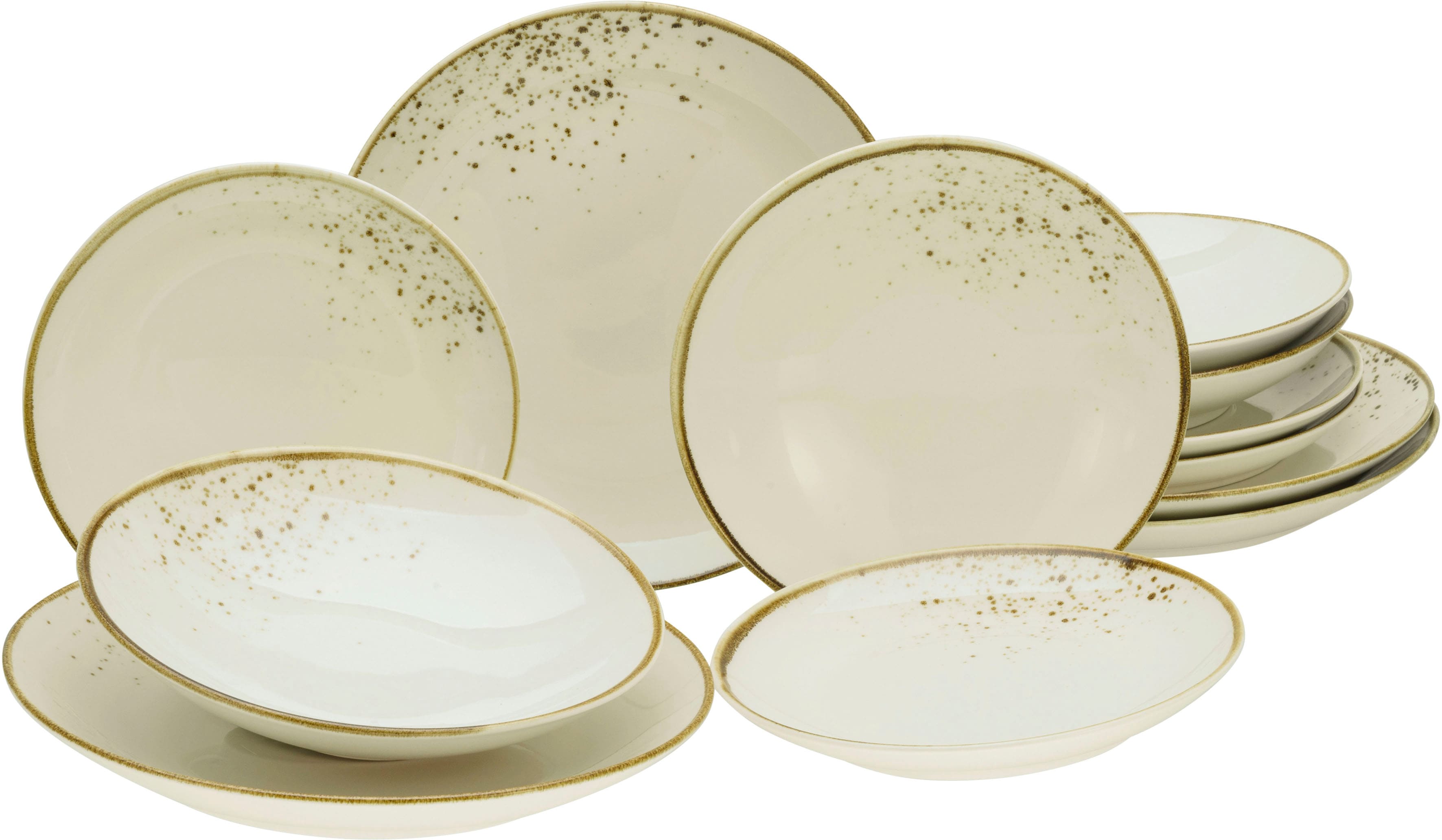 CreaTable Teller-Set "Nature Collection Natural Living" Teller Set, Reaktivglasur mit Sprenkeln, jedes Stück ein Unikat