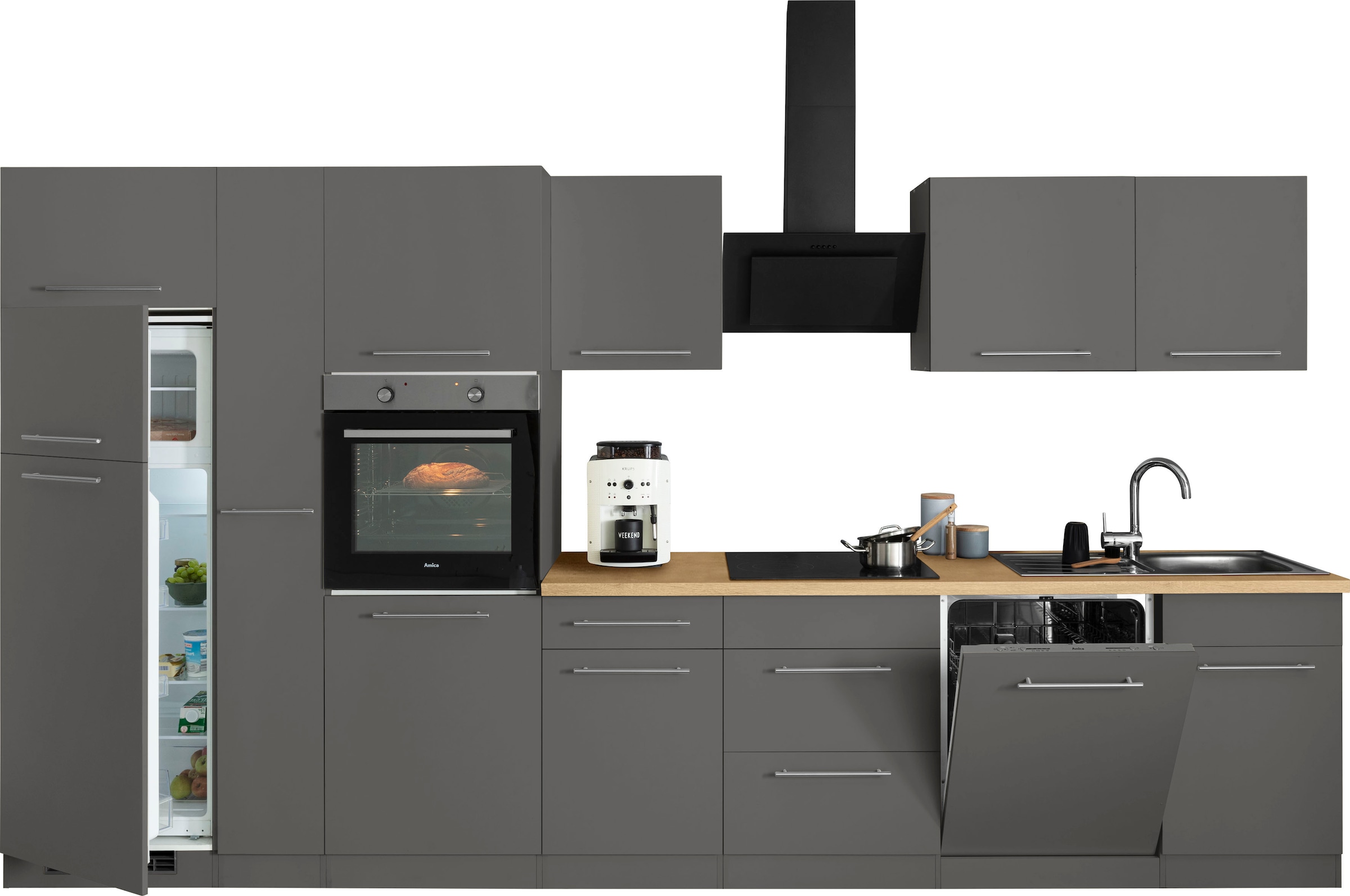 wiho Küchen Küchenzeile »Unna«, mit E-Geräten, Breite 370 cm