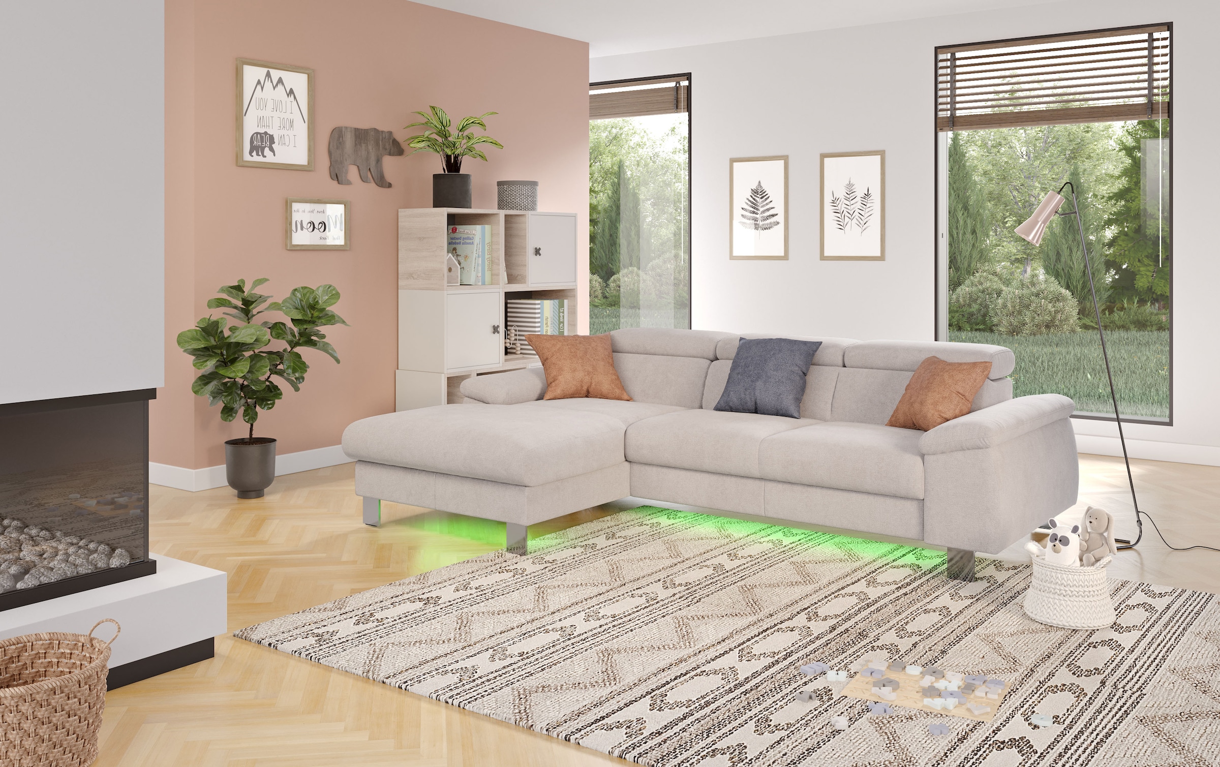 COTTA Ecksofa Komaris, Ecksofa, wahlweise mit RGB-LED-Beleuchtung und Bettfunktion/Bettkasten