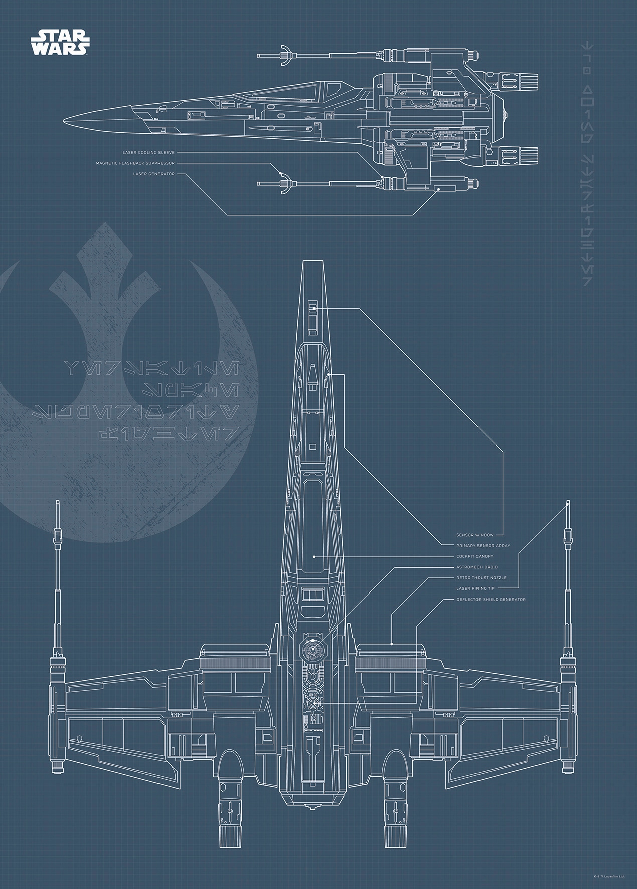 Komar Bild "Star Wars Blueprint X-Wing" Star Wars 1 Stk. tlg. Wandbild zur Dekoration im Kinderzimmer - ohne Rahmen