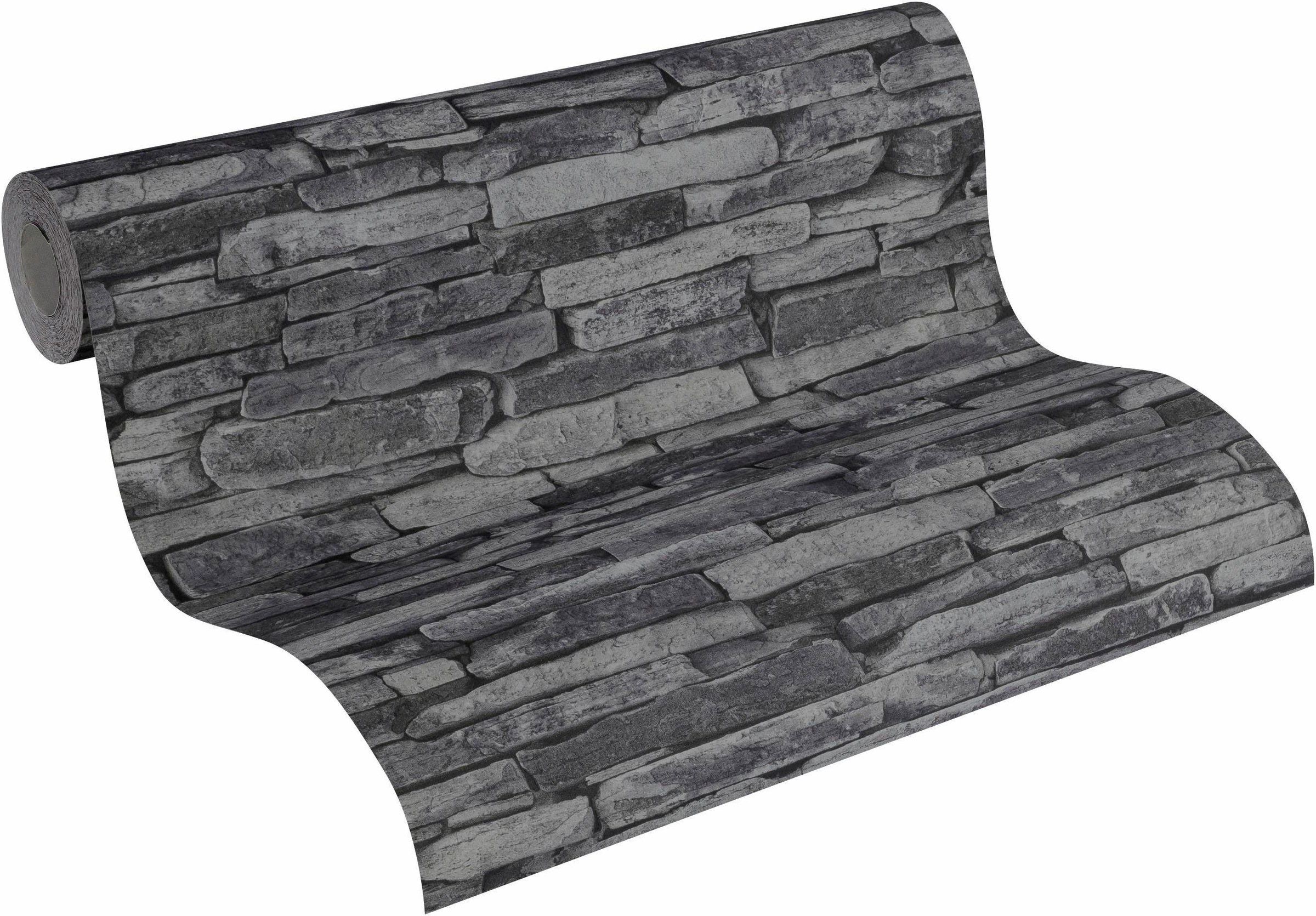 living walls Vliestapete »Best of Wood`n Stone 2nd Edition«, Steinoptik, Modern Tapete Stein Grau Schwarz