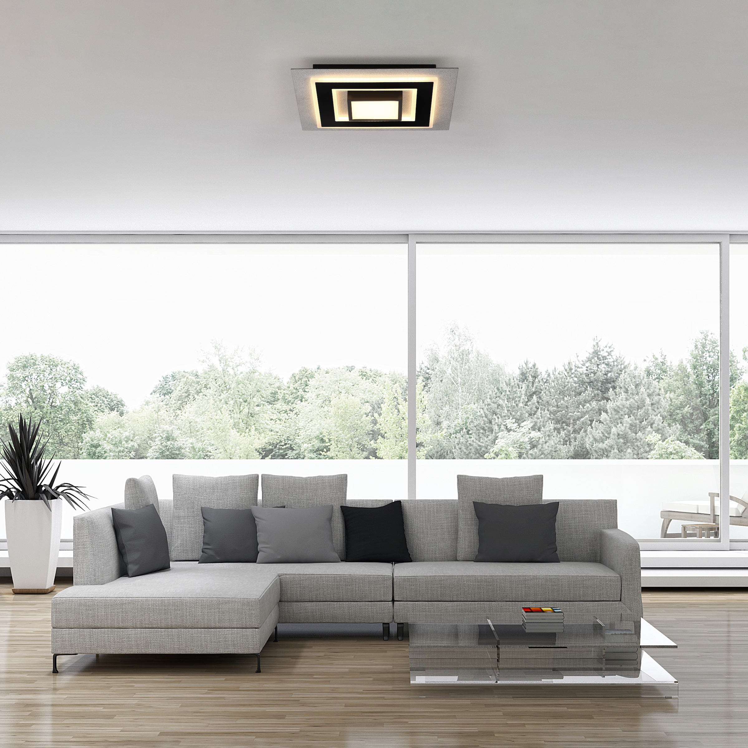 JUST LIGHT LED Deckenleuchte »Deckenleuchte CICHIO« LED-Board 1 Stk. Silber mit Glitzereffekt, schwarz matt strukturiert und schwarz-chrom
