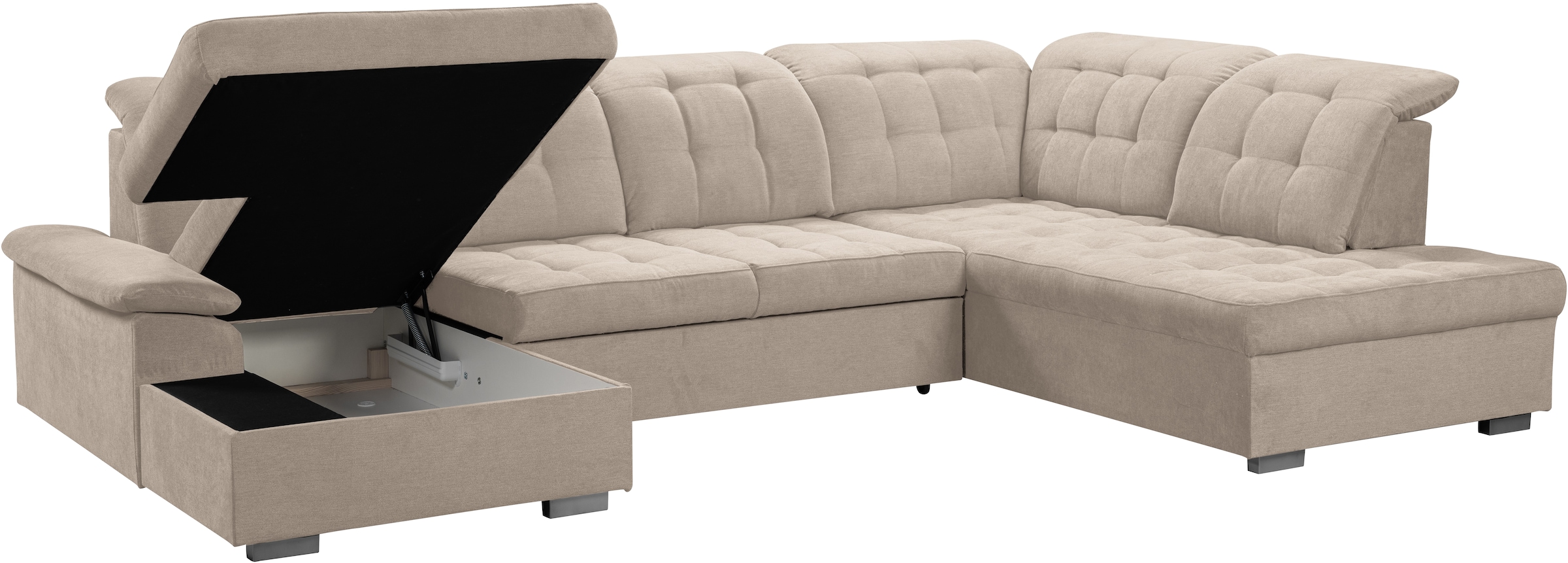 WERK2 Wohnlandschaft »Kordula-New U-Form«, Sofa in U-Form mit Schlaffunktion & Bettkasten, Schlafcouch