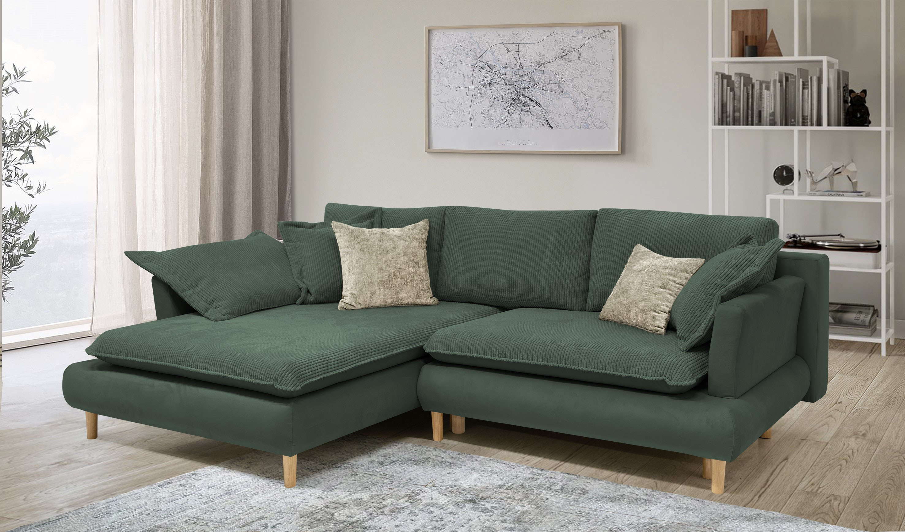 COLLECTION AB "Mandela L-Form, B: 264 cm" Schlaffunktion, Bettkasten & 5 Zierkissen, Federkern