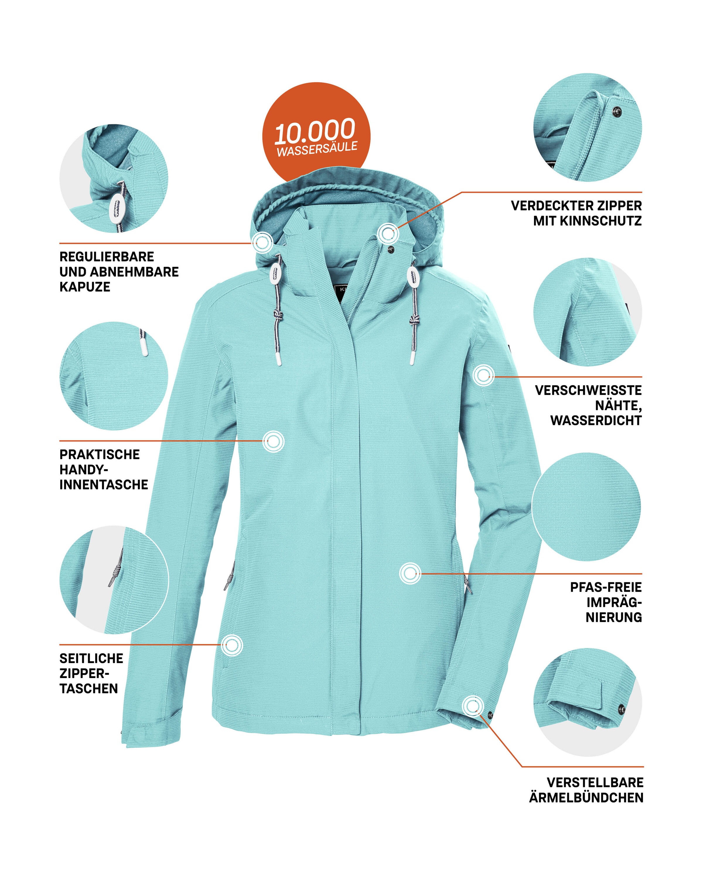 Killtec Outdoorjacke »KOS 61 WMN JCKT«, Wasserdicht, atmungsaktiv, abnehmbare Kapuze, nachhaltige Herstellung