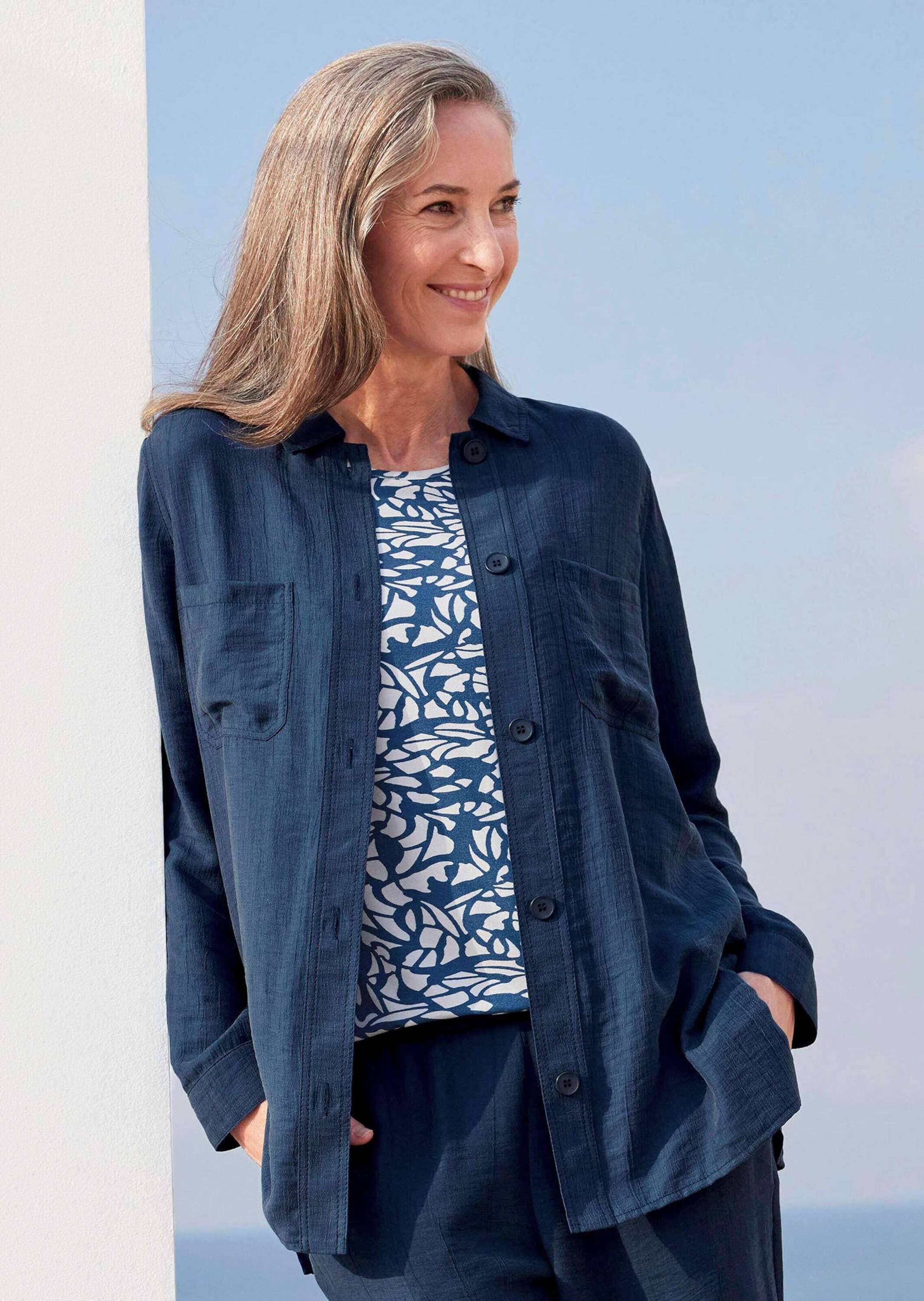 GOLDNER Hemdbluse »Viskose Hemdjacke Langarm«