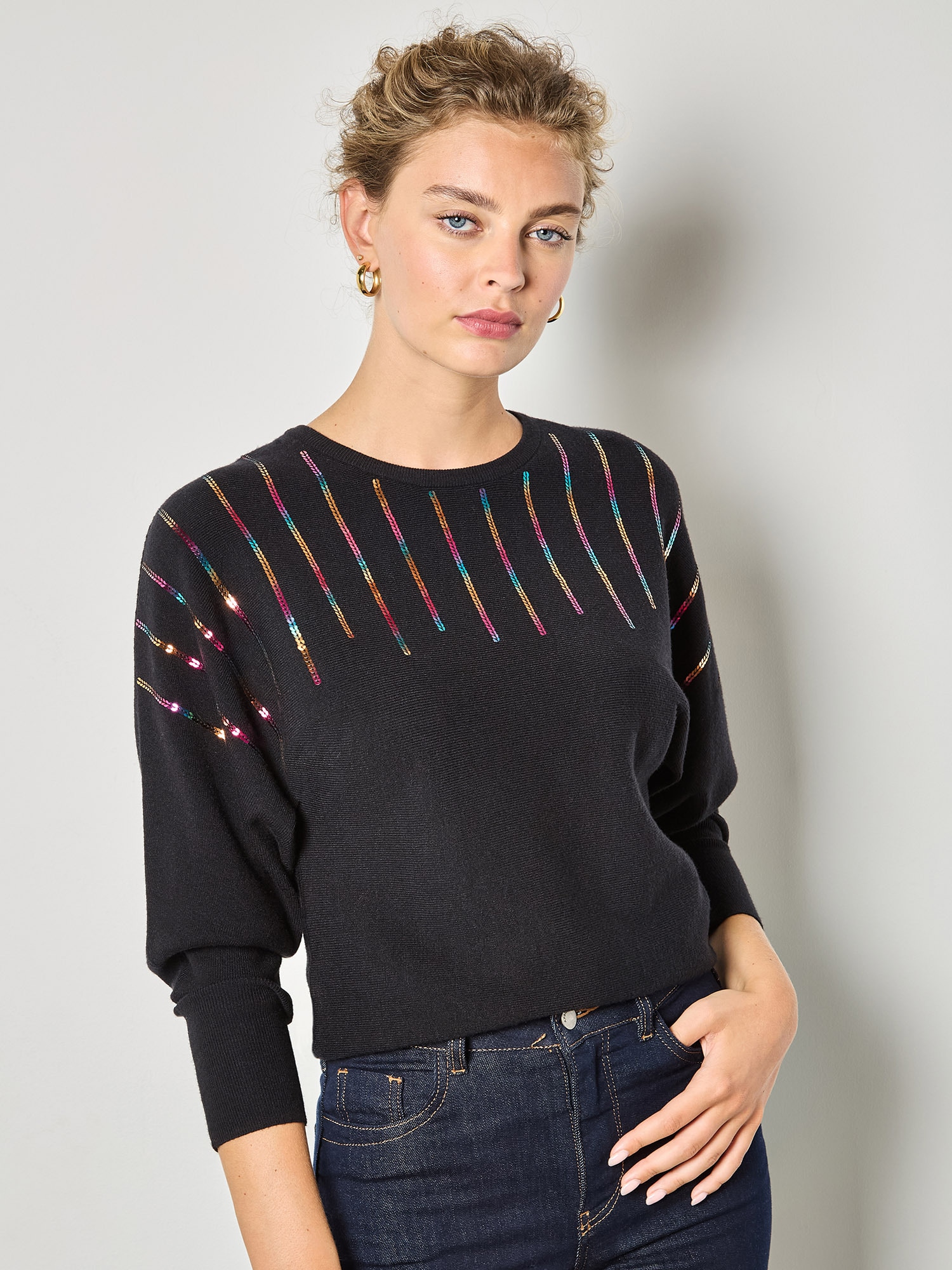 Apricot Strickpullover »feiner Strickpullover« mit Regenbogen-Pailletten