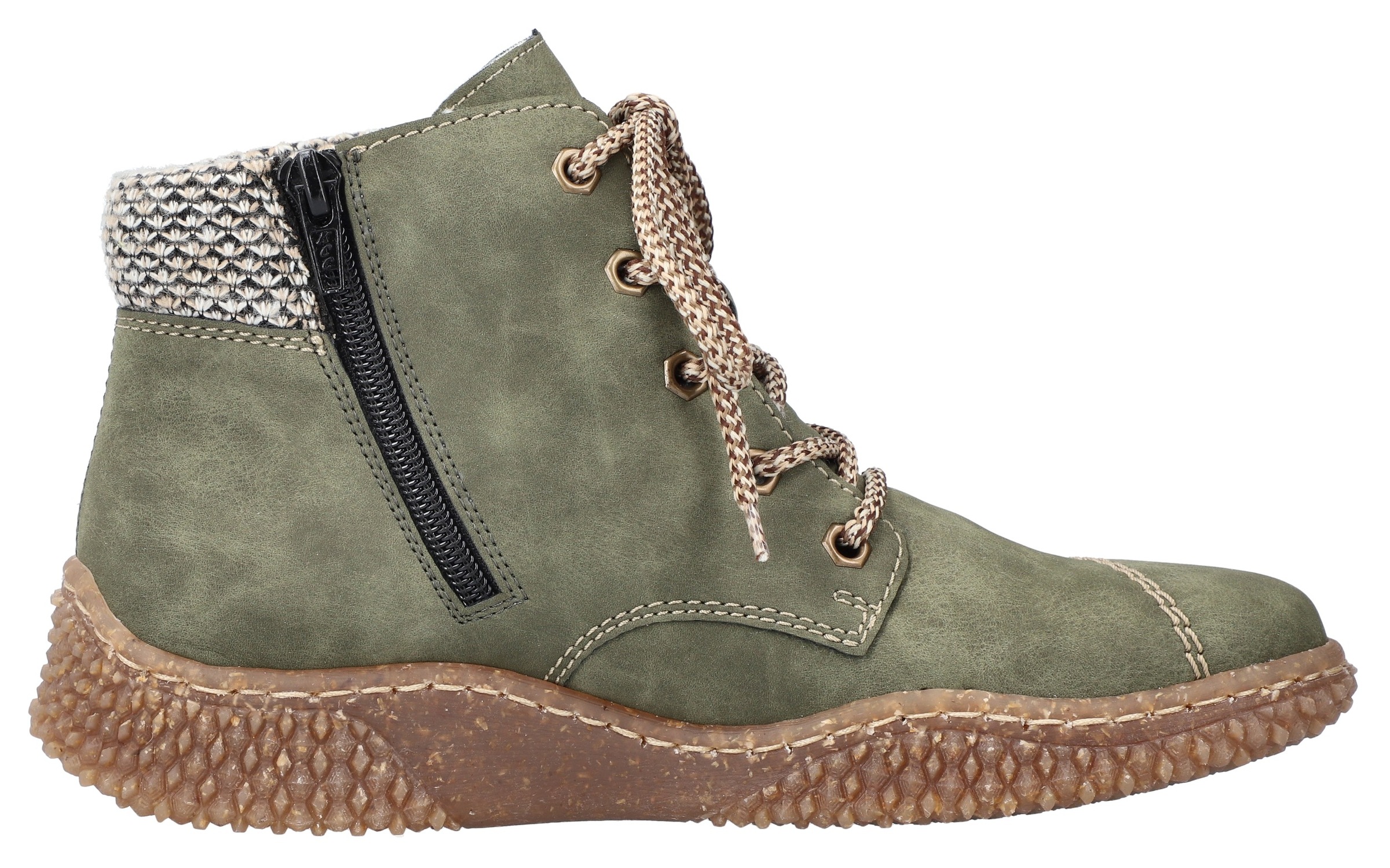 Winterboots RIEKER, Damen, Gr. 40, grün, Lederimitat, Textil, used, Schuhe Winterboots, mit Ziersteppungen 3