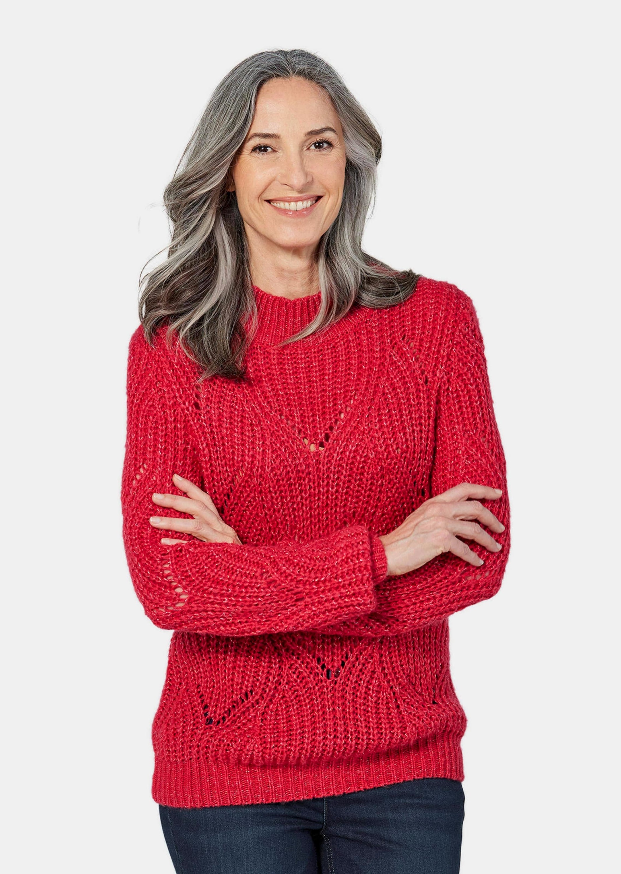 Thumbnail - GOLDNER Rundhalspullover "Kurzgröße Strickpullover mit Ajourmuster"