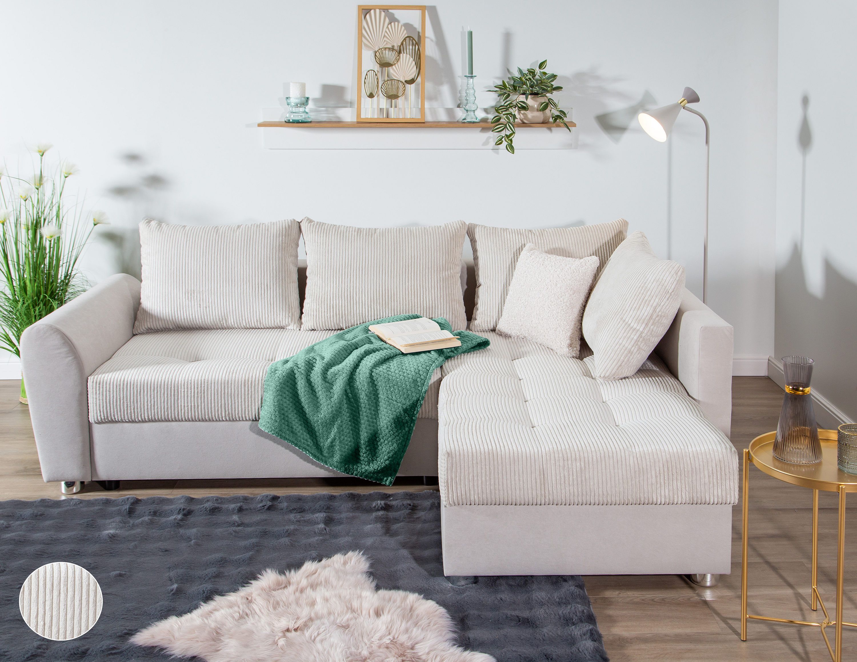 COLLECTION AB "Jana L-Form, B: 220 cm" Schlaffunktion, Bettkasten & 1 Zierkissen, Federkern
