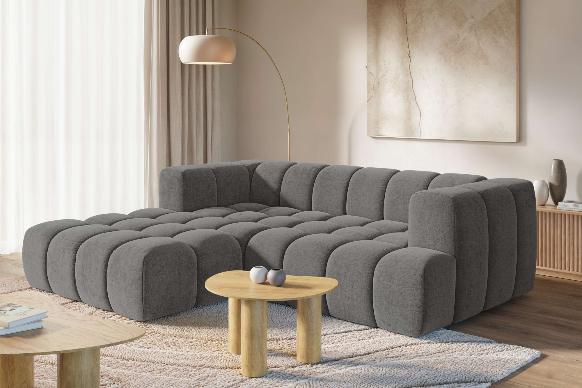 homsy by Ana Johnson Ecksofa ""XL" BOUBELLE L-Form extra tief, Design: Bubble-Optik, Breite 247cm" hoher Sitzkomfort dank Wellenunterfederung, XL Sitztiefe 100 cm
