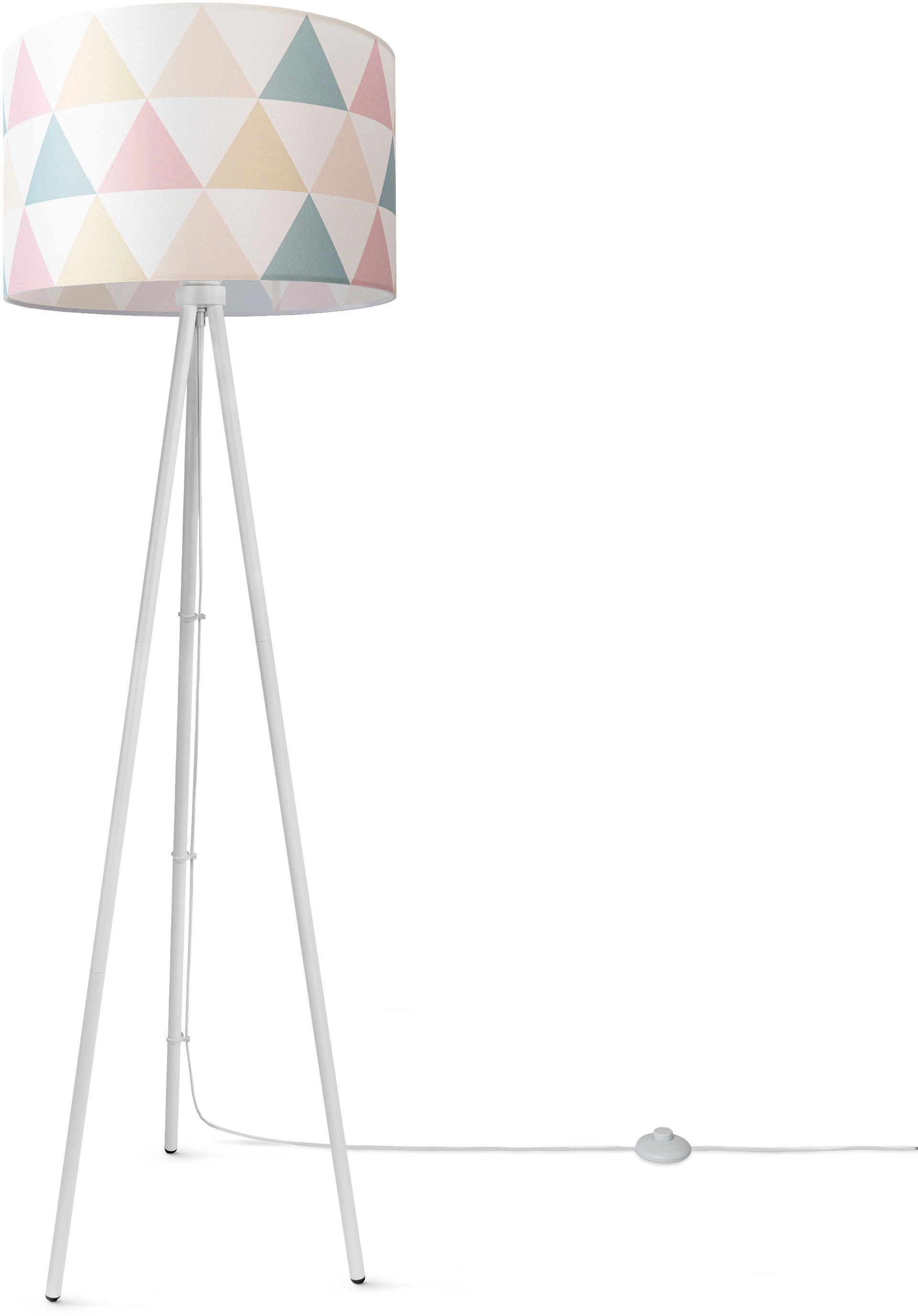 Paco Home Stehlampe »Trina Delta«, Stofflampenschirm Rund Stehlampe Textil BAUR E27 Bunt | Leselampe Dreieck