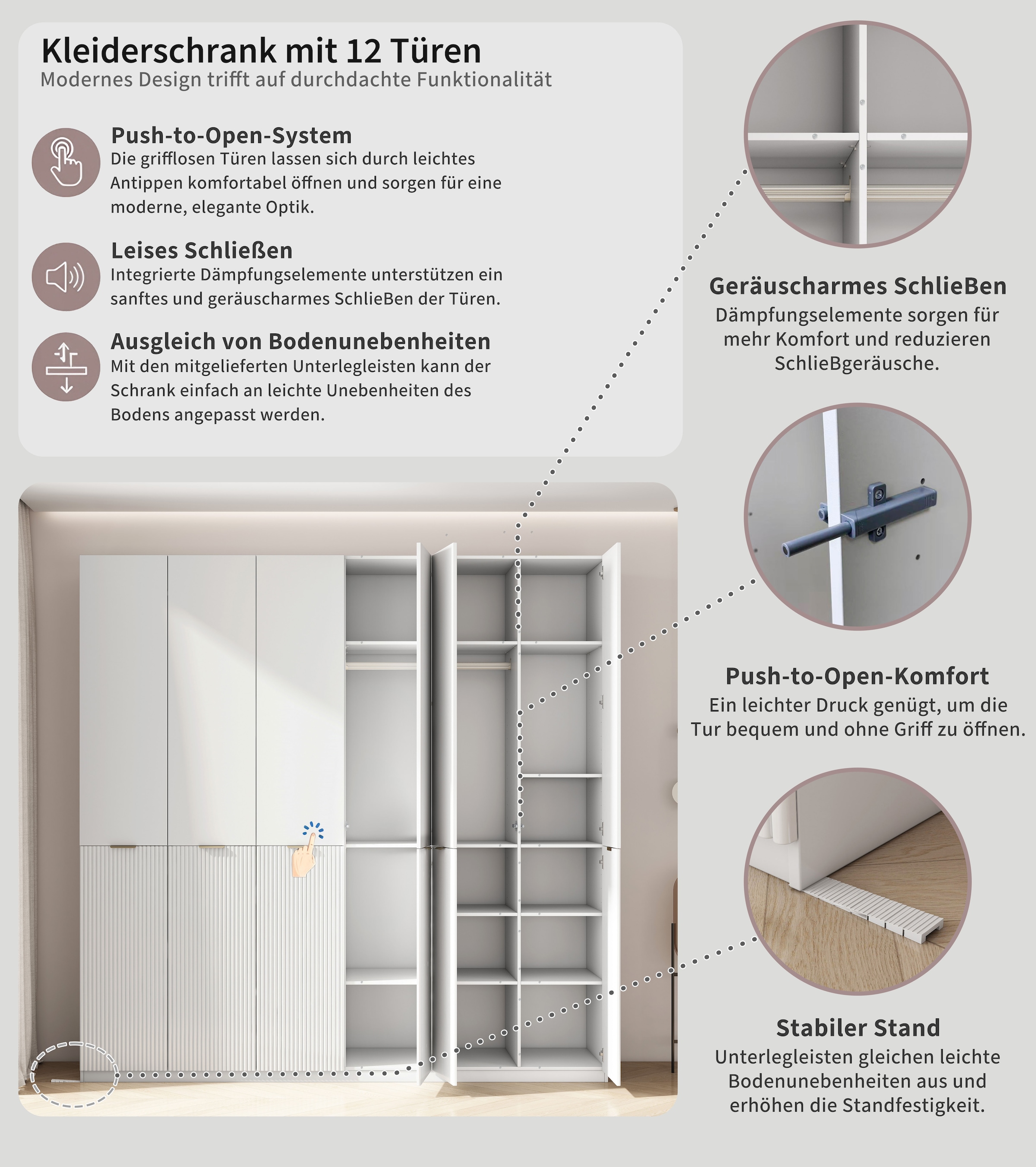 OTTO home Kleiderschrank »Jorella Schlafzimmerschrank Garderobe mit Softclose Türen« eleganter Schlafzimmerschrank Rillendesign Trend Breite 241cm