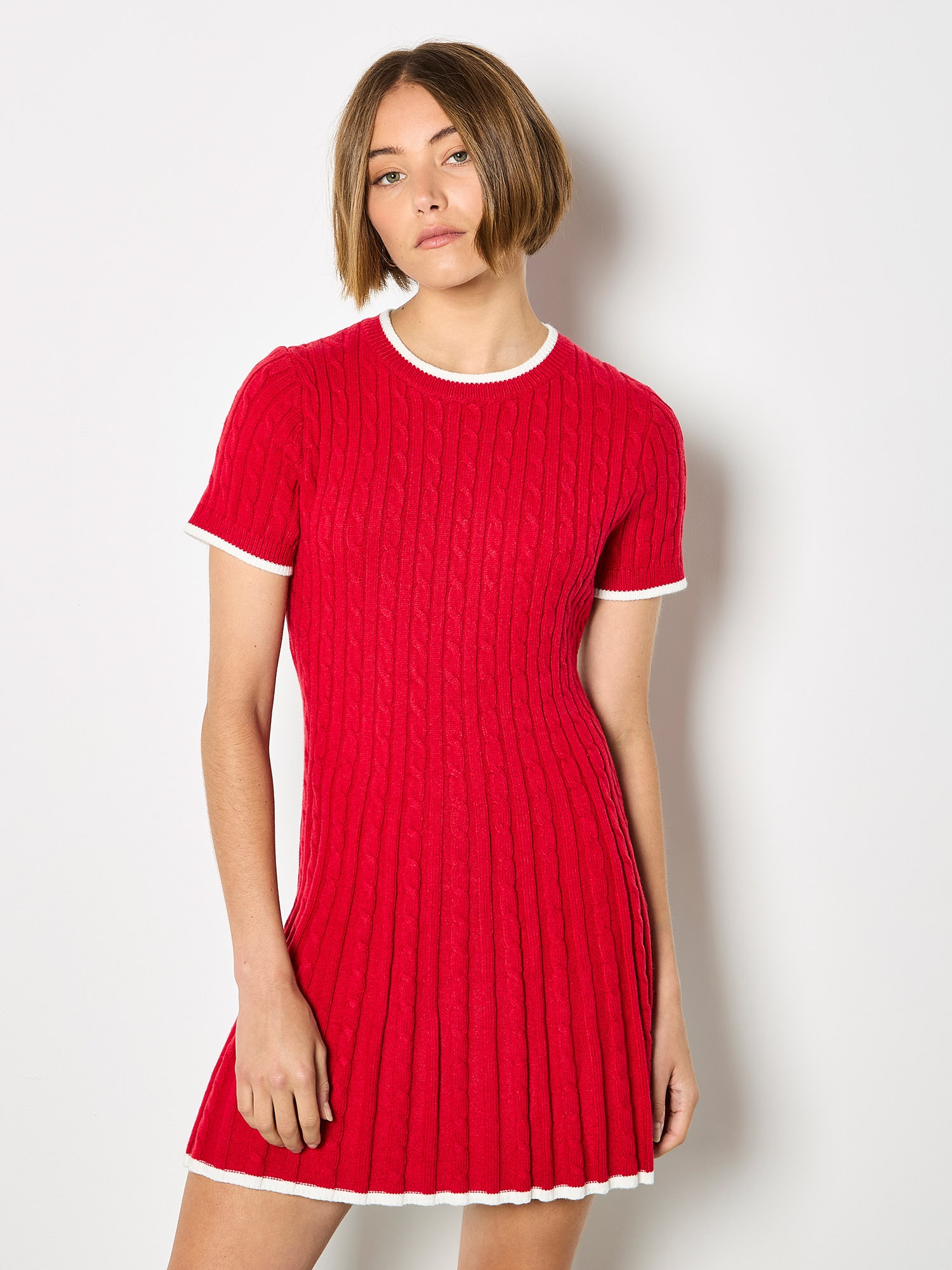 Apricot Strickkleid "Skater-Minikleid" mit Zopfmuster