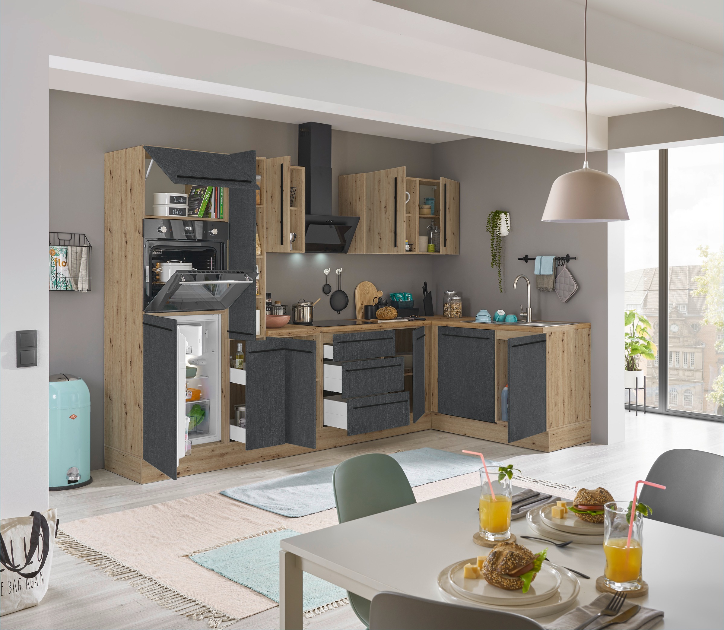 KOCHSTATION Winkelküche »Florida, Stellbreite 310x175 cm«, wahlweise mit E-Geräten, mit Softclose für Türen und Schubkästen