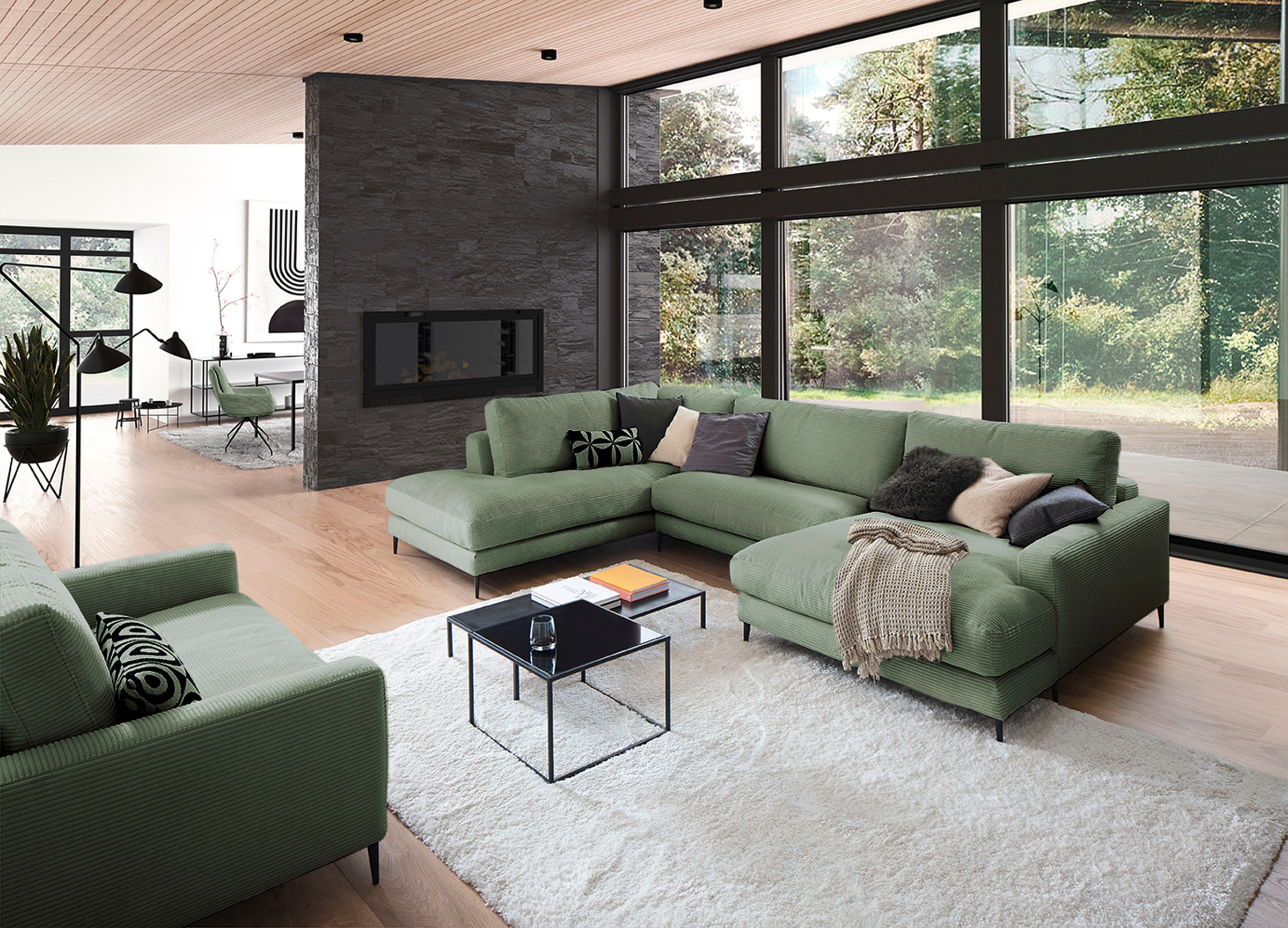 Home affaire Wohnlandschaft "Downtown XXL B/T/H: 341/223/84 cm Loungemöbel zum Relaxen" weicher Sitzkomfort, Cord-Bezug, weicher Sitzkomfort U-Form