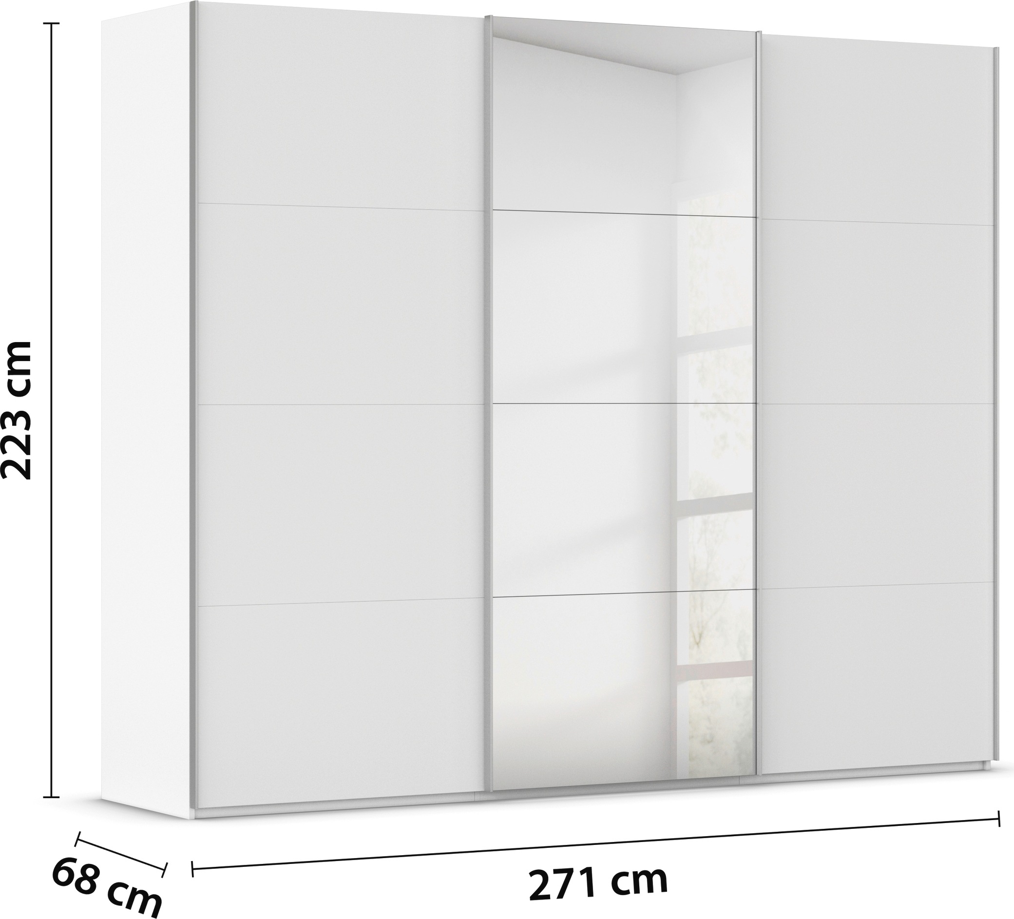 rauch Schwebetürenschrank »Kleiderschrank Schrank Garderobe Schlafzimmerschrank SCALE-FYRA«, edle viergeteilte Türen mit Spiegel und vielen Farben MADE IN GERMANY