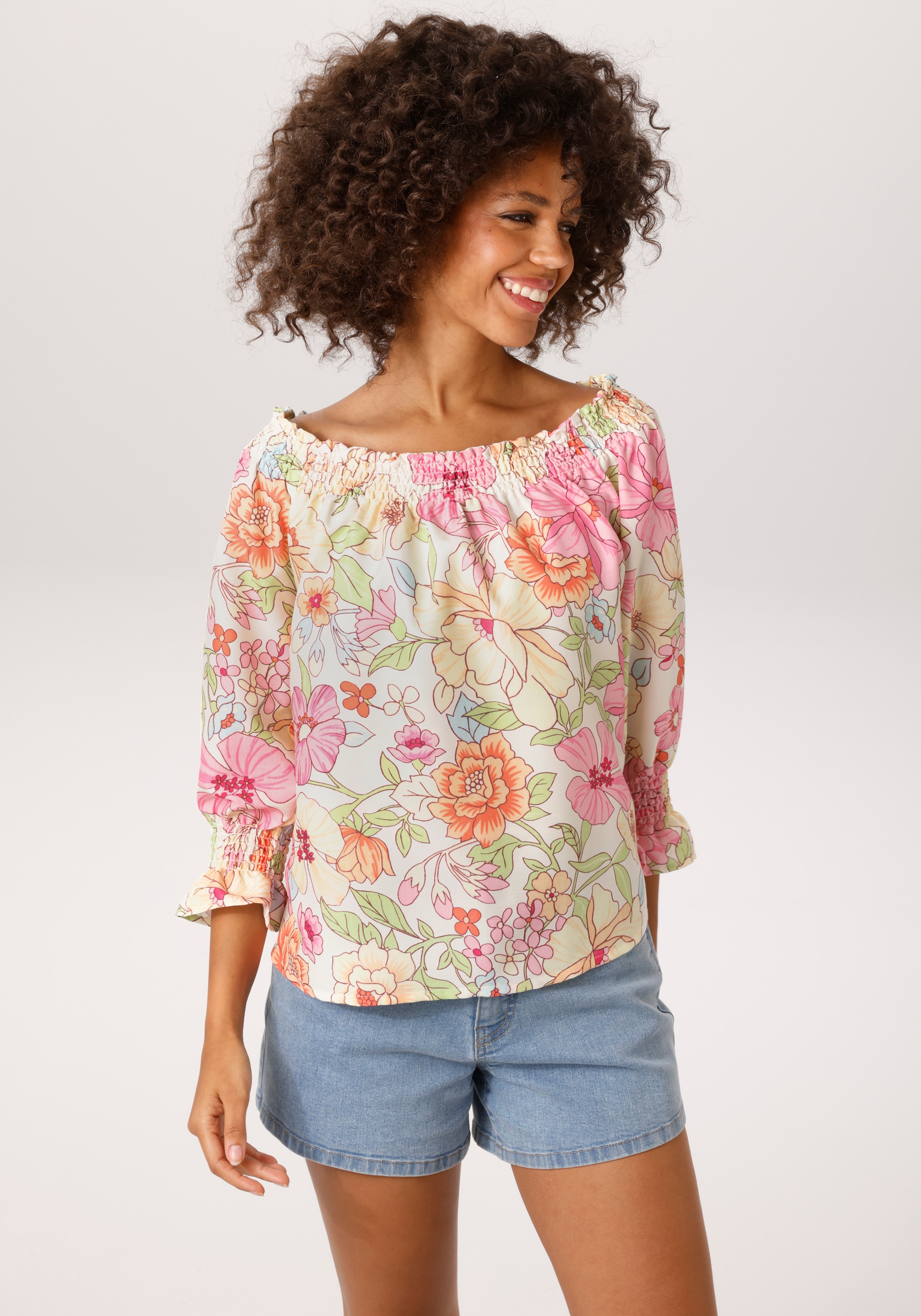 Aniston CASUAL Schlupfbluse mit großflächigem, pastellfarbenen Blumendruck