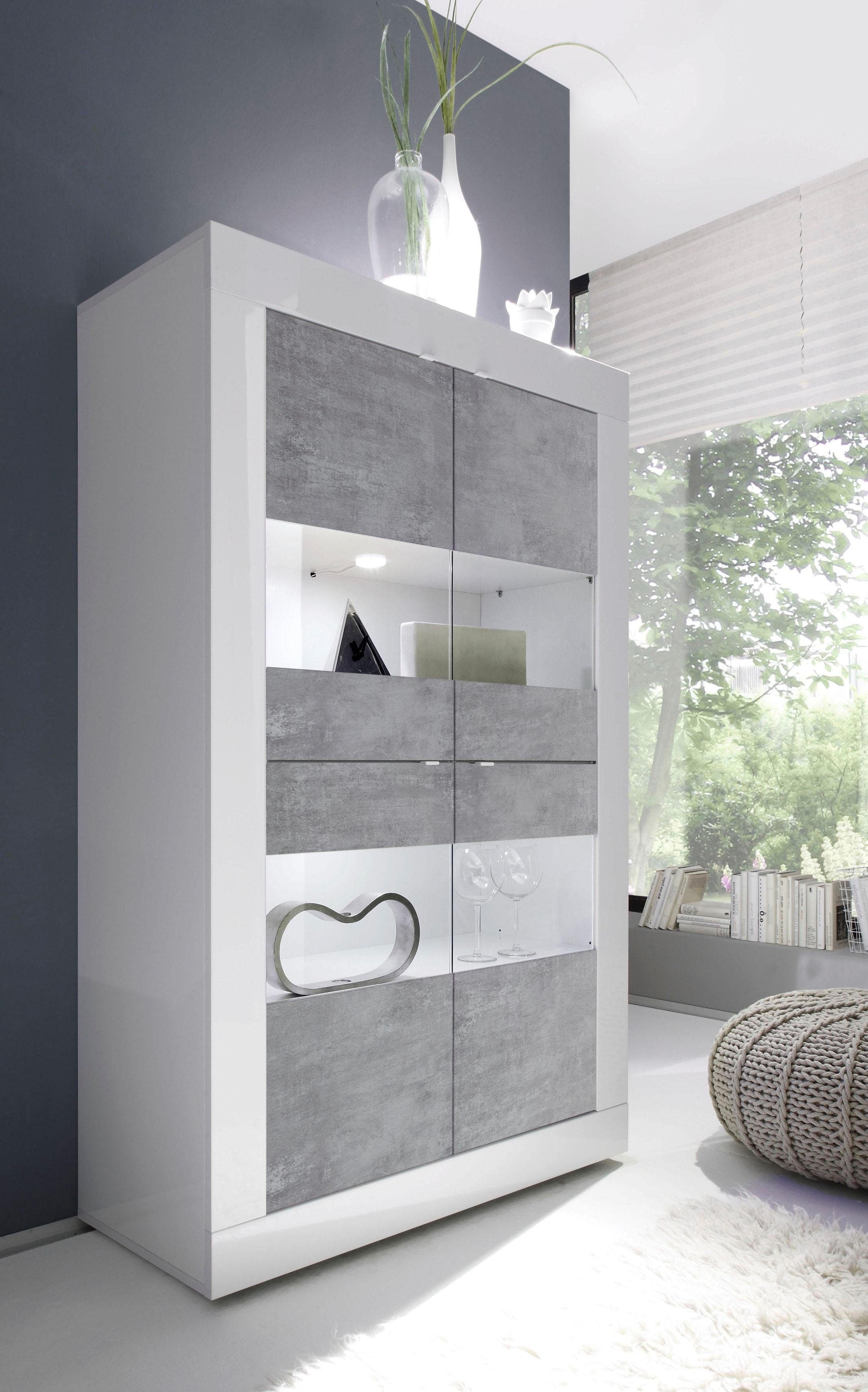 Home affaire Vitrine "Basic Höhe 162 cm, Standvitrine mit 4 Türen - Metallgriffe," Stauraumvitrine in moderner Rahmenoptik, Hochschrank, Anrichte