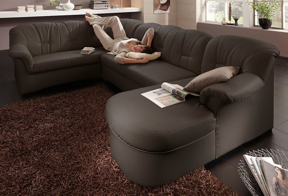 DOMO collection Wohnlandschaft "Papenburg, zeitlose Rückensteppung, bequem, U-Form, Breite 297cm" in großer Farbvielfalt, wahlweise mit Bettfunktion