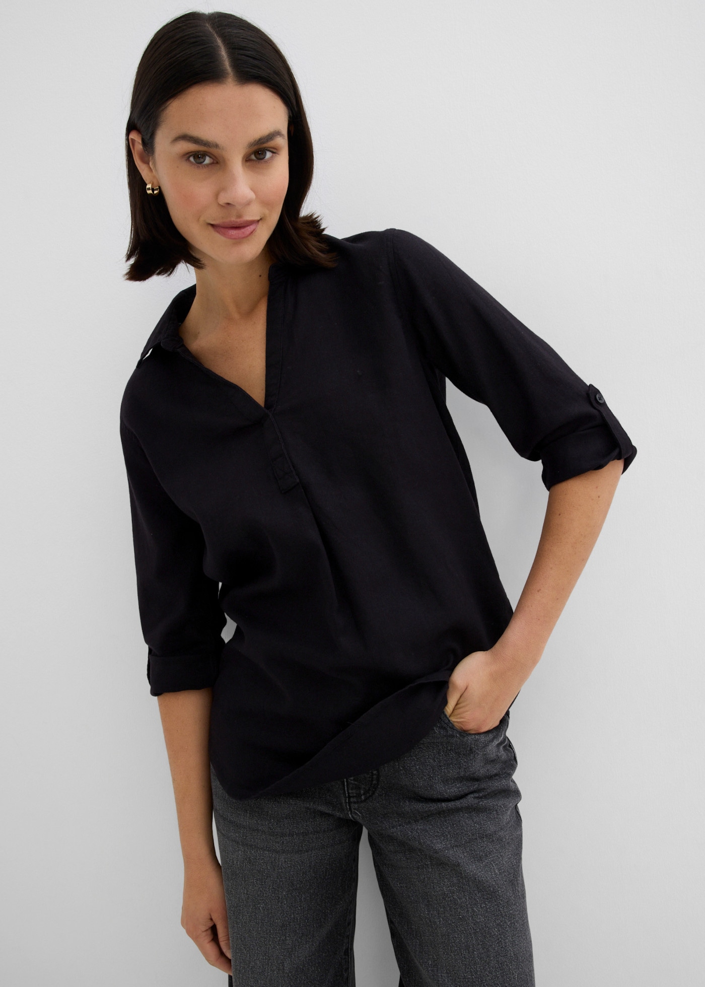 bonprix "3/4-Arm Bluse mit Leinen" figurumspielende Passform, für vielseitige Alltagslooks