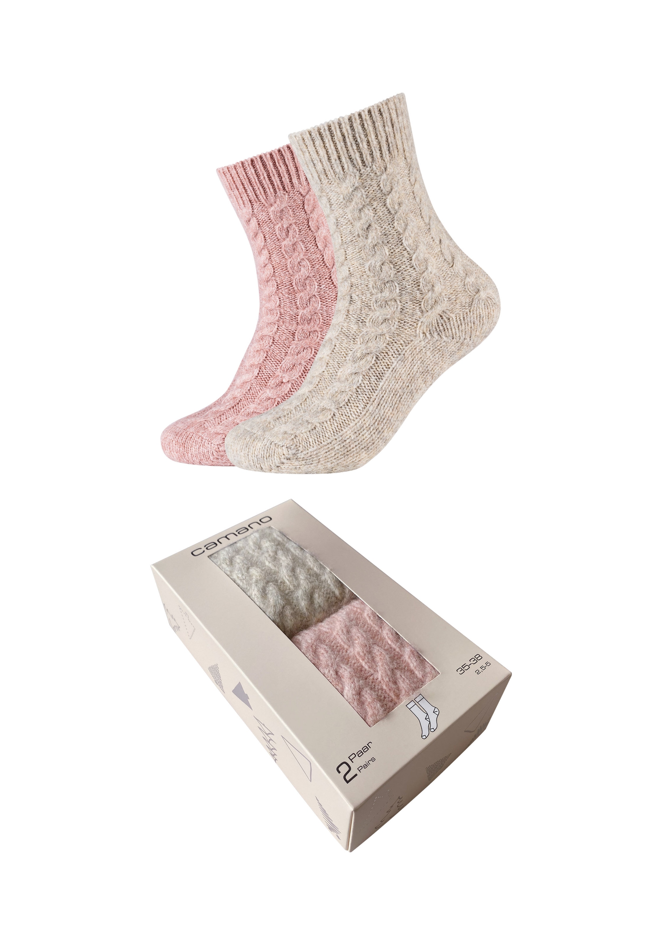 Camano Sneakersocken "warm & cozy", (2 Paar), mit Zopfmuster, Rippenbündche günstig online kaufen
