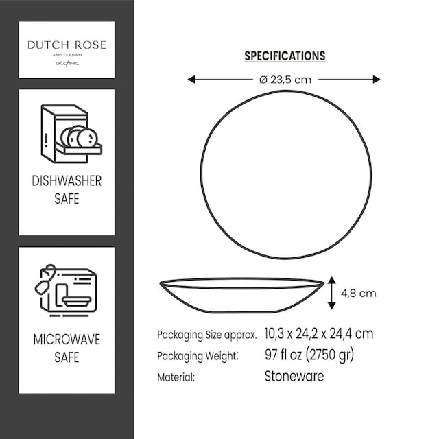 DUTCH ROSE AMSTERDAM Suppenteller »Dutch Rose Amsterdam Organic«, (Set, 4 St.,  Set/4: Suppenteller oder Salatteller 23,5 cm), Steinzeug, handgefertigt, Ø  23,5 cm bestellen | BAUR