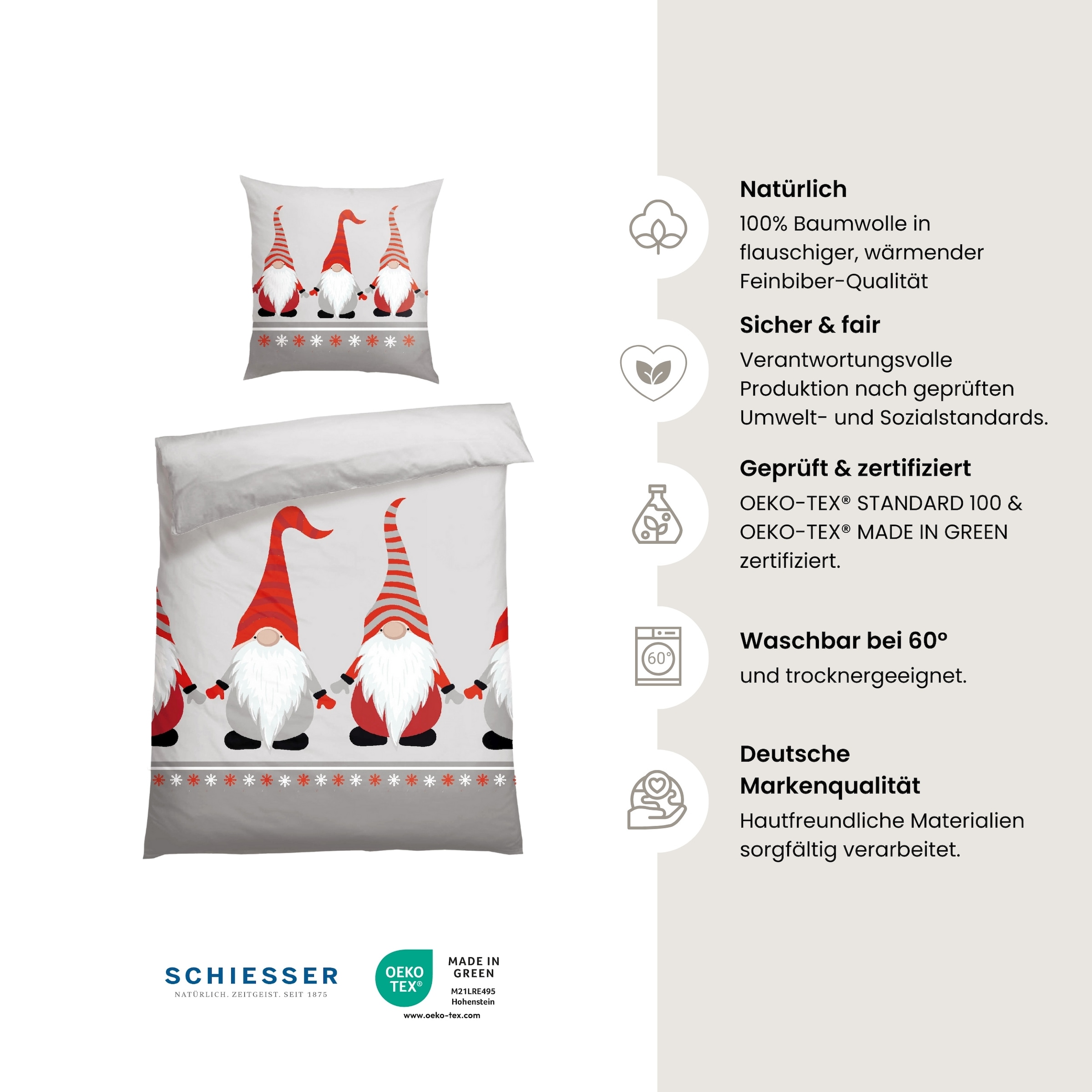 Schiesser Bettwäsche »Balduin aus weichem Baumwollflanell mit Winterprint«, Made in Green