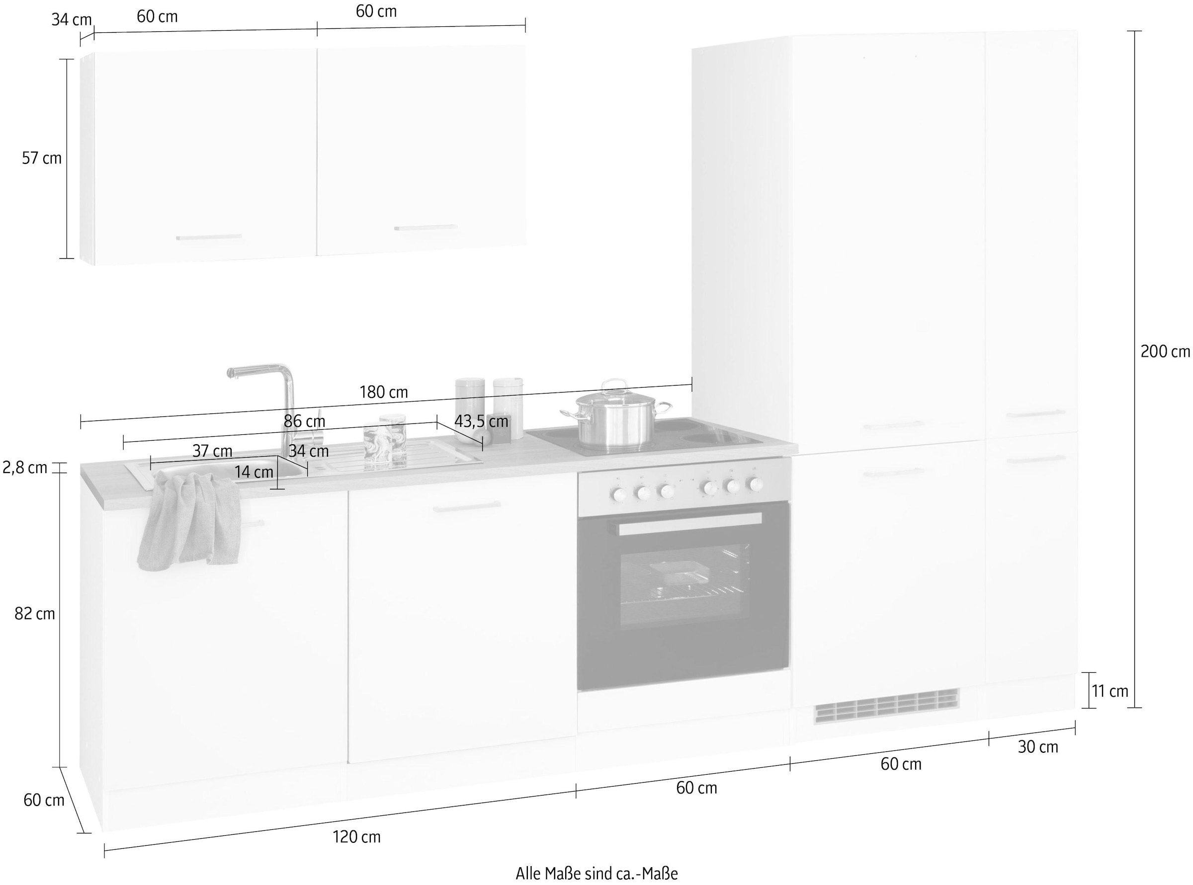 KOCHSTATION Küchenzeile »KS-Visby«, ohne E-Geräte, Breite 270 cm, für Kühl/Gefrierkombination